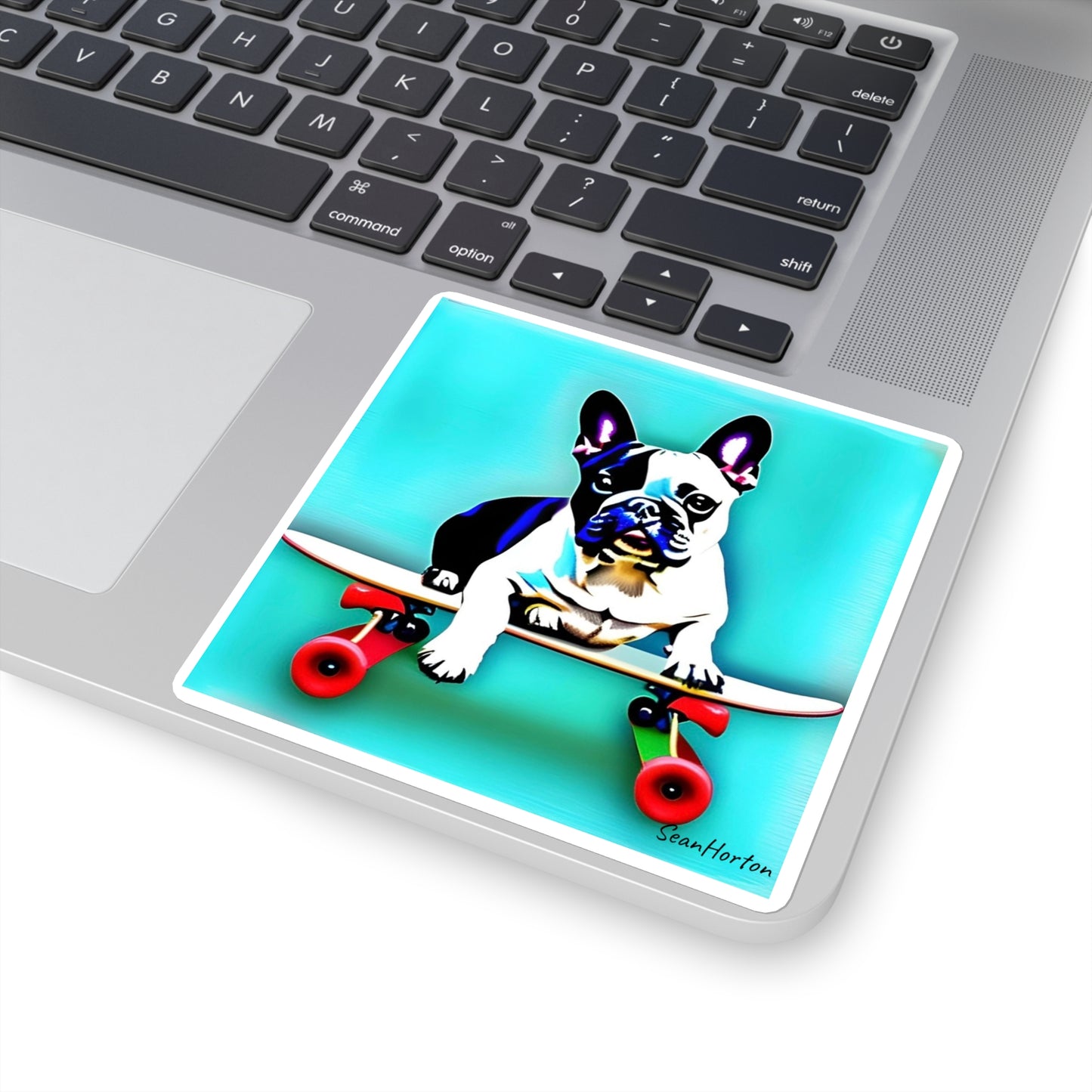 Frenchie on a Skateboard Square Stickers