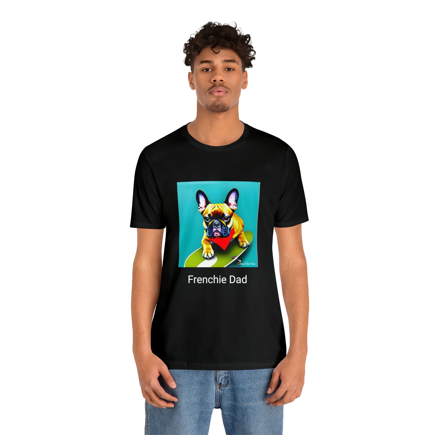 Frenchie on a Skateboard #2/Frenchie Dad Unisex Jersey Short Sleeve Tee