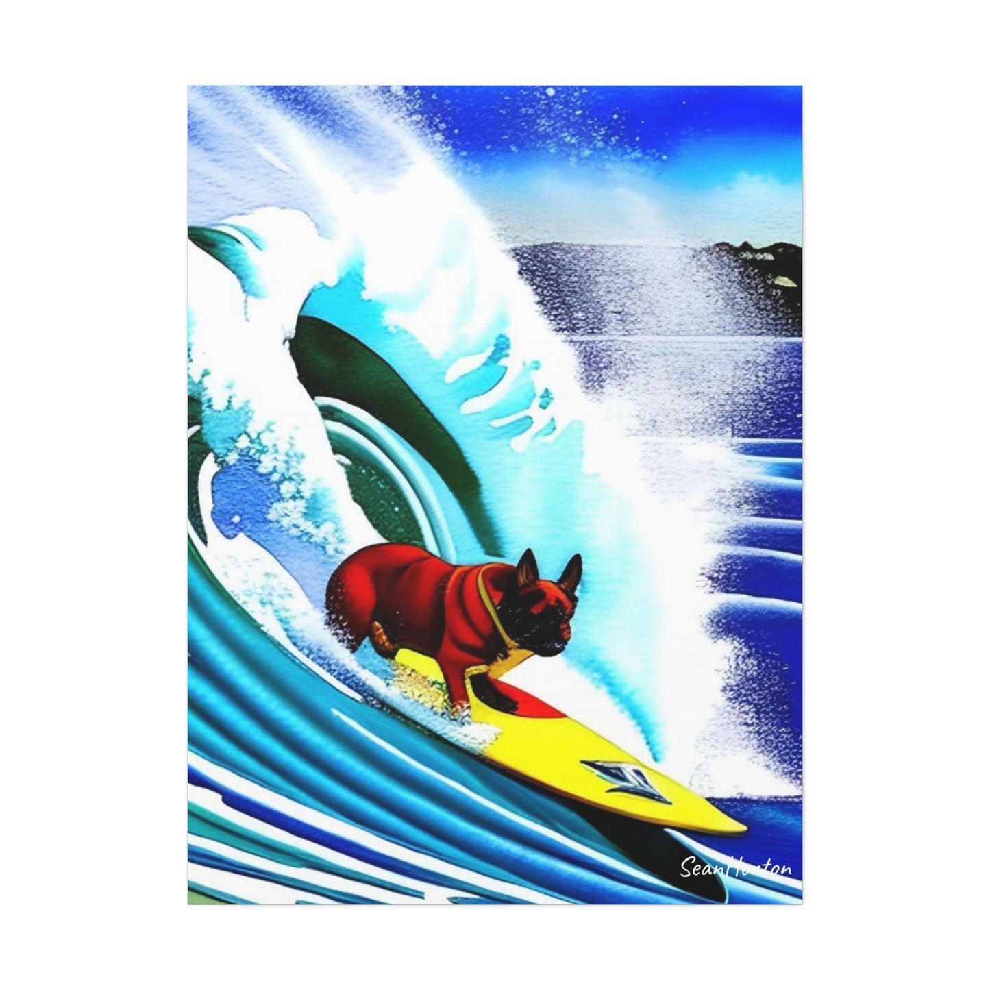 Surfing Frenchie (Verticle) Canvas Stretched, 1.5''
