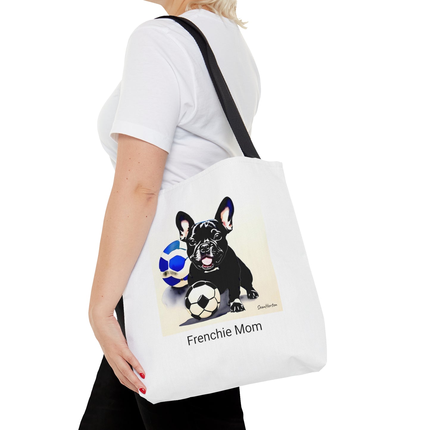 Frenchie with a Soccer Ball/Frenchie Mom Tote Bag (AOP)