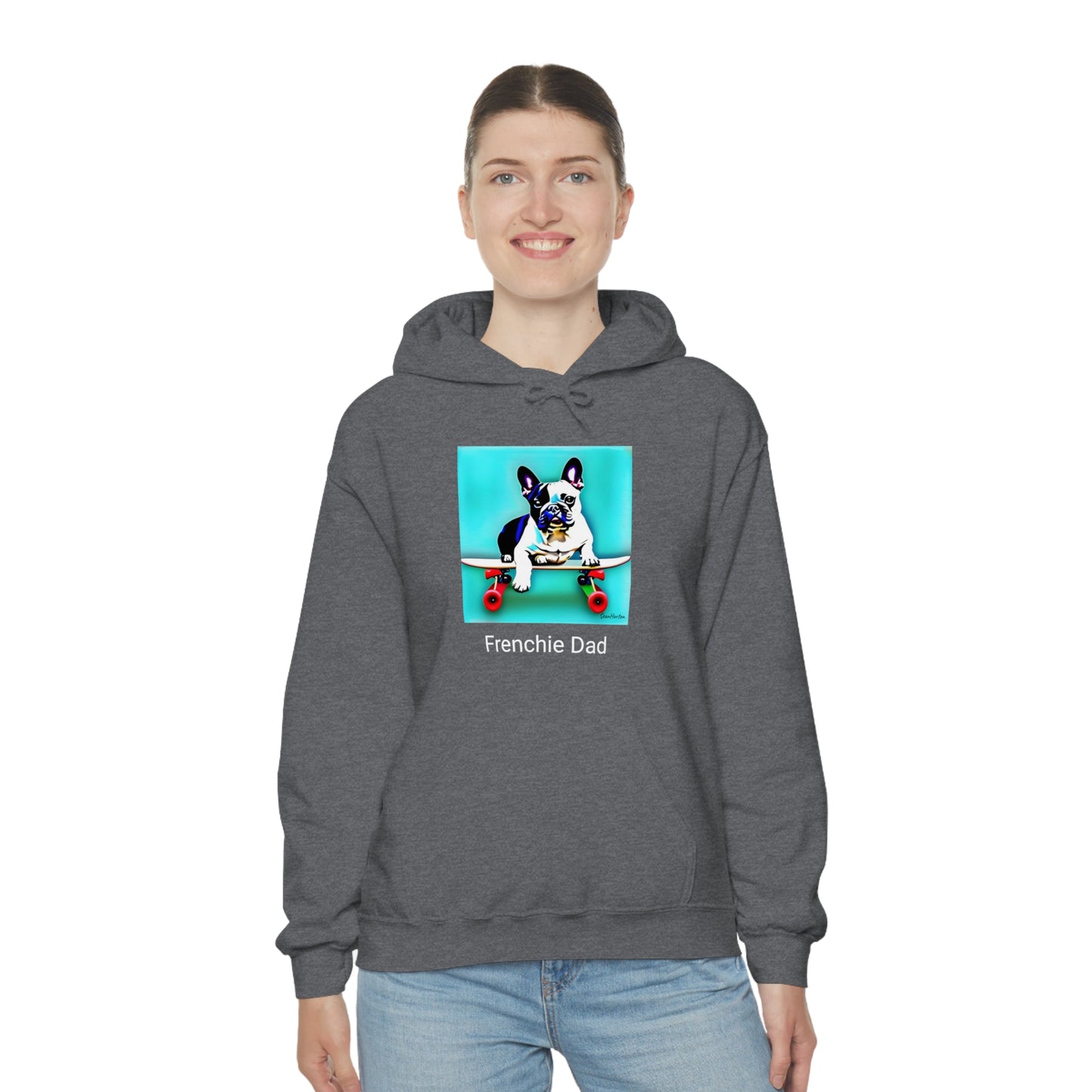 Frenchie on a Skateboard/Frenchie Dad Unisex Heavy Blend™ Hooded Sweatshirt