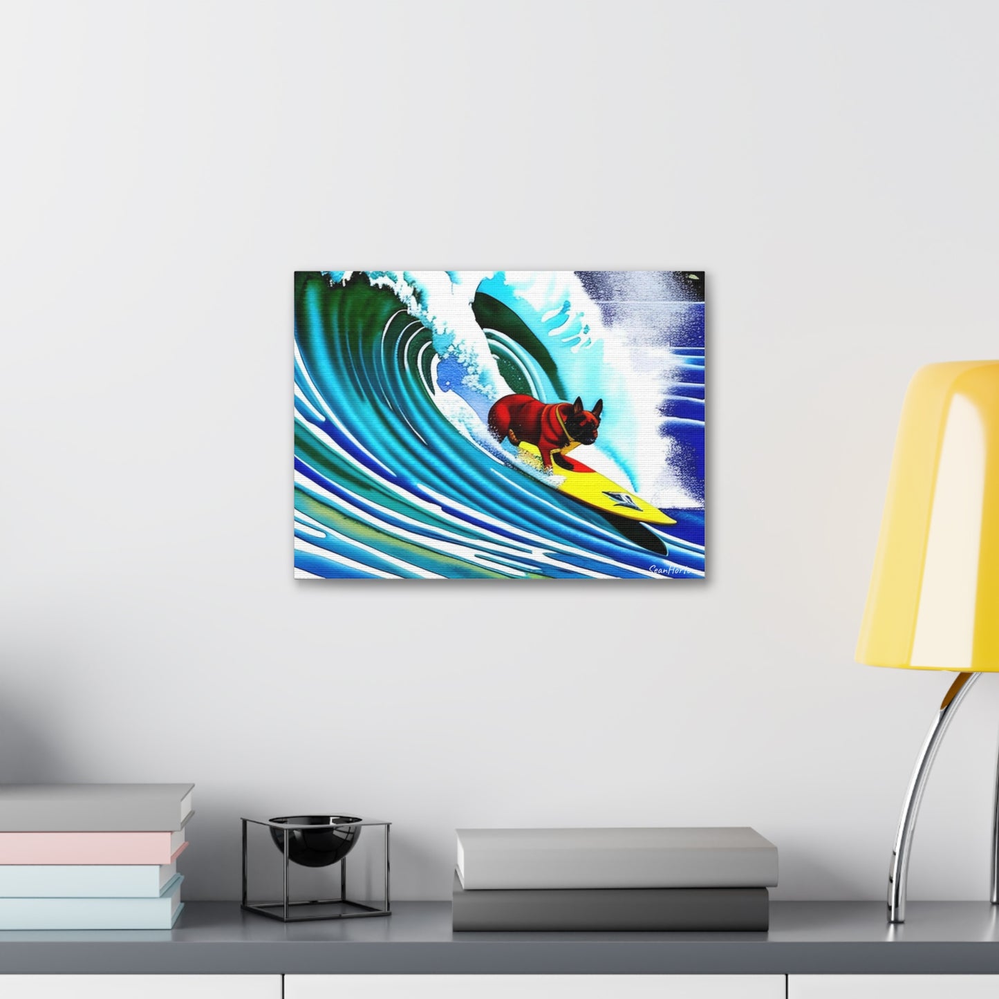 Surfing Frenchie (Horizontal) Canvas Stretched, 1.5''