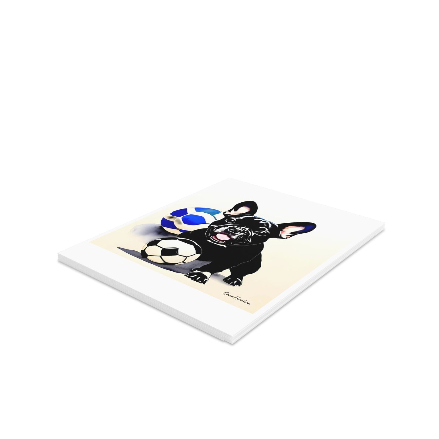Frenchie with a Soccer Ball Greeting cards (8, 16, and 24 pcs)