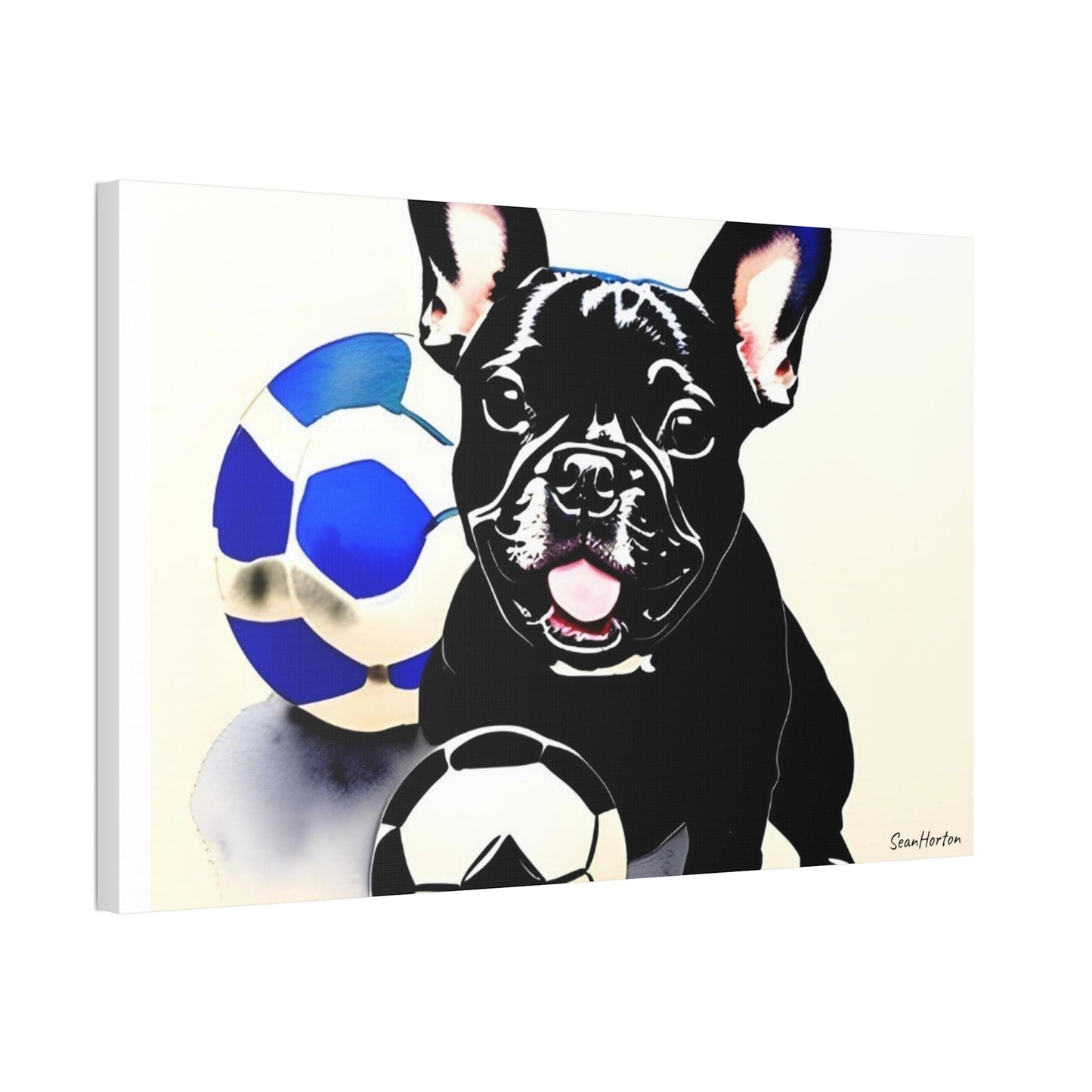 Frenchie with a Soccer Ball(Horizontal) Canvas Stretched, 1.5''