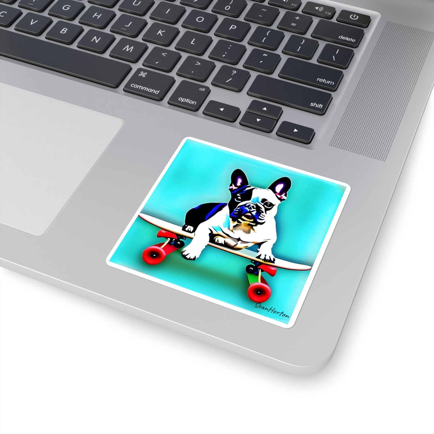Frenchie on a Skateboard Square Stickers