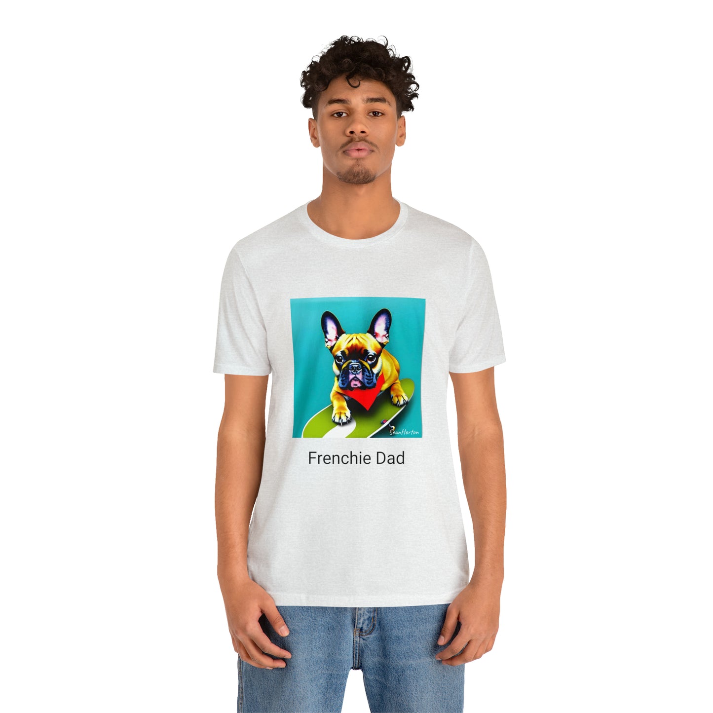 Frenchie on a Skateboard #2/Frenchie Dad Unisex Jersey Short Sleeve Tee