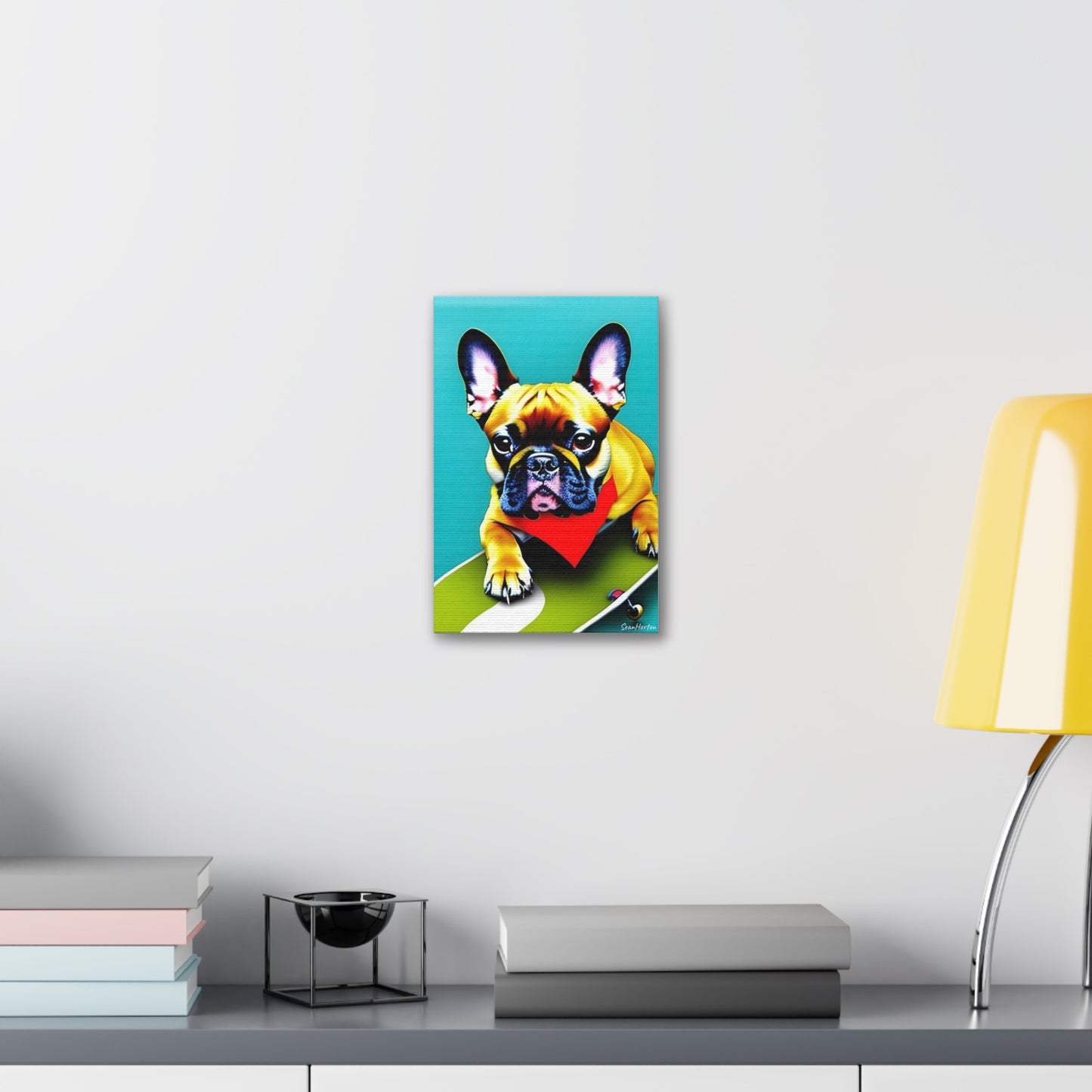 Frenchie on a Skateboard #2 (Verticle) Canvas Stretched, 1.5''