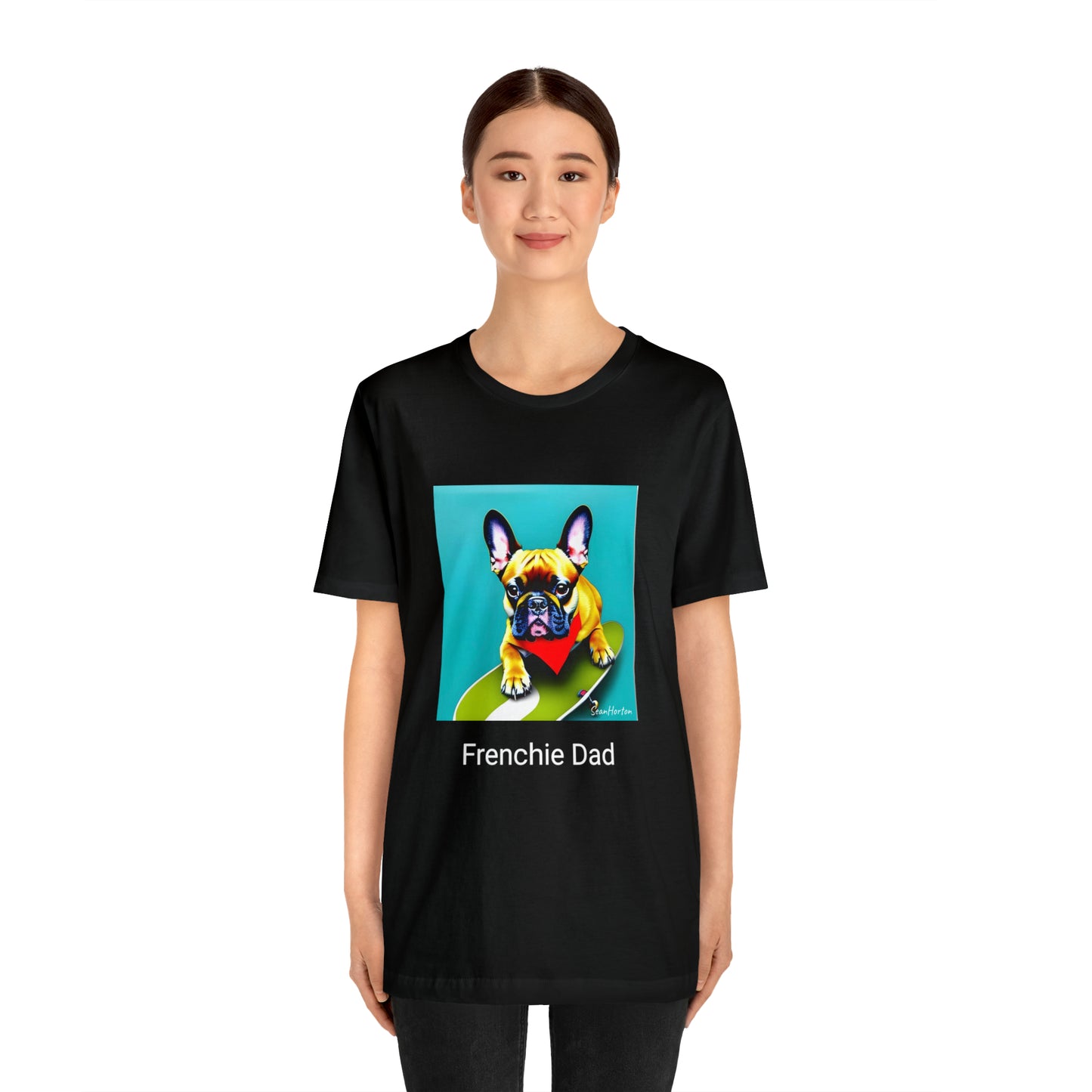 Frenchie on a Skateboard #2/Frenchie Dad Unisex Jersey Short Sleeve Tee