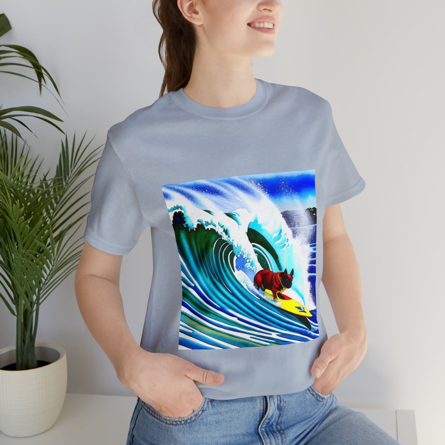 Surfing Frenchie Unisex Jersey Short Sleeve Tee