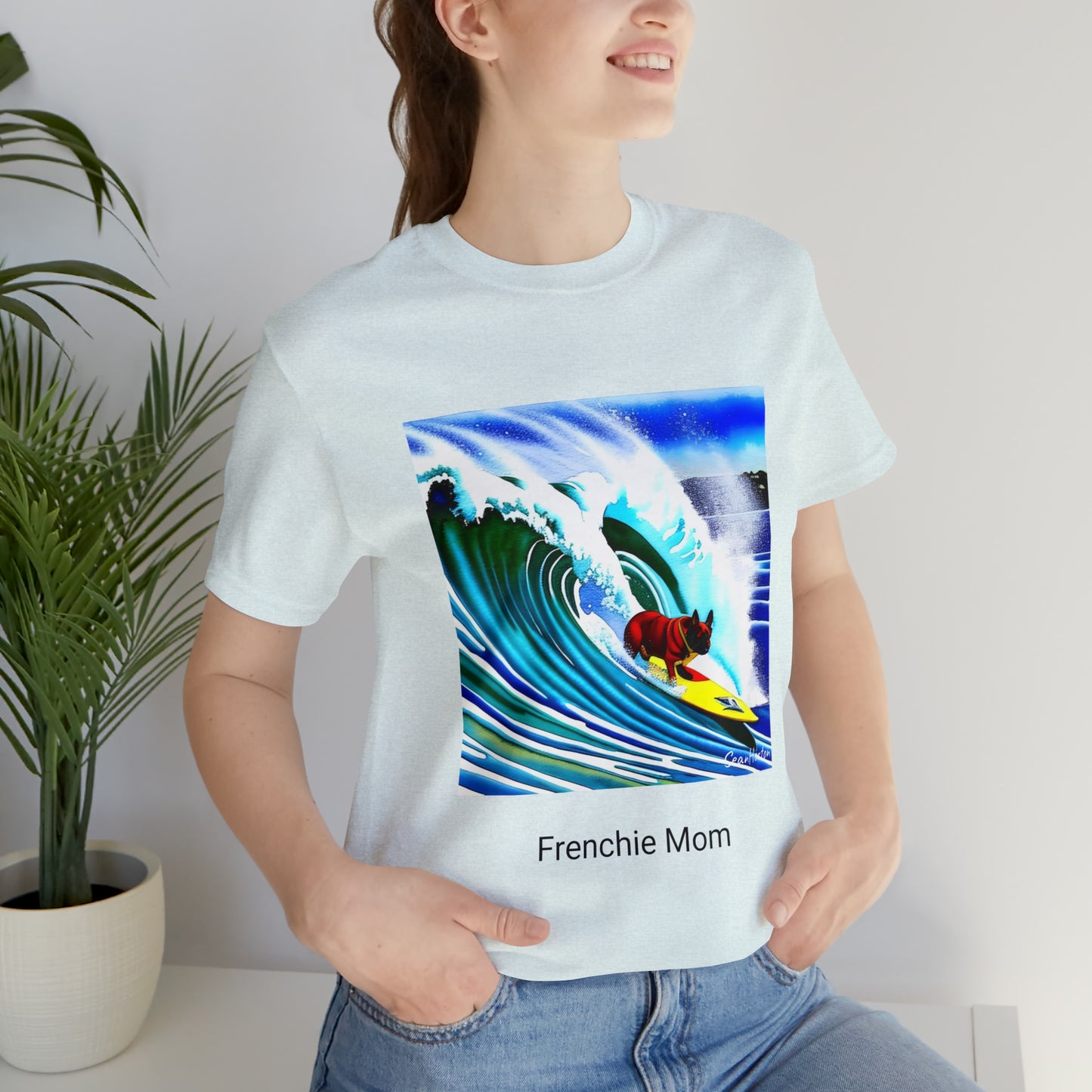 Surfing Frenchie/Frenchie Mom Unisex Jersey Short Sleeve Tee