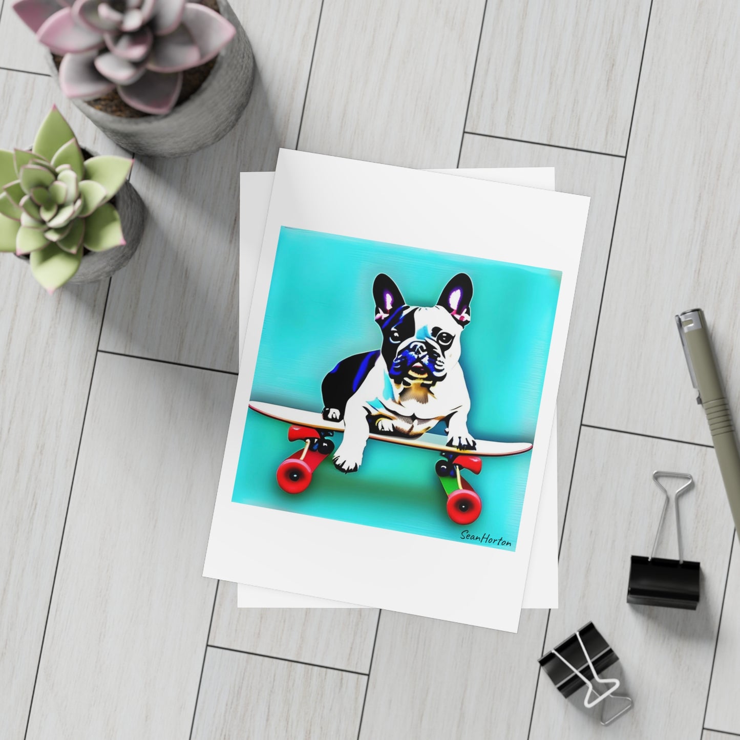 Frenchie on a Skateboard Postcard Bundles (envelopes included)