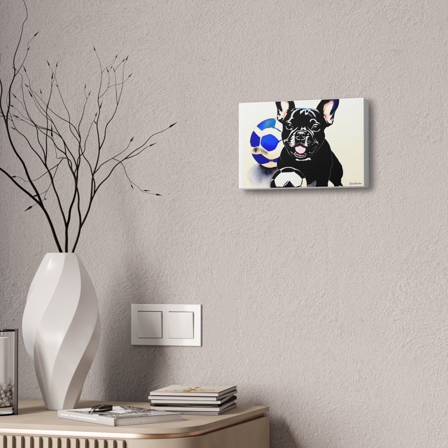 Frenchie with a Soccer Ball(Horizontal) Canvas Stretched, 1.5''