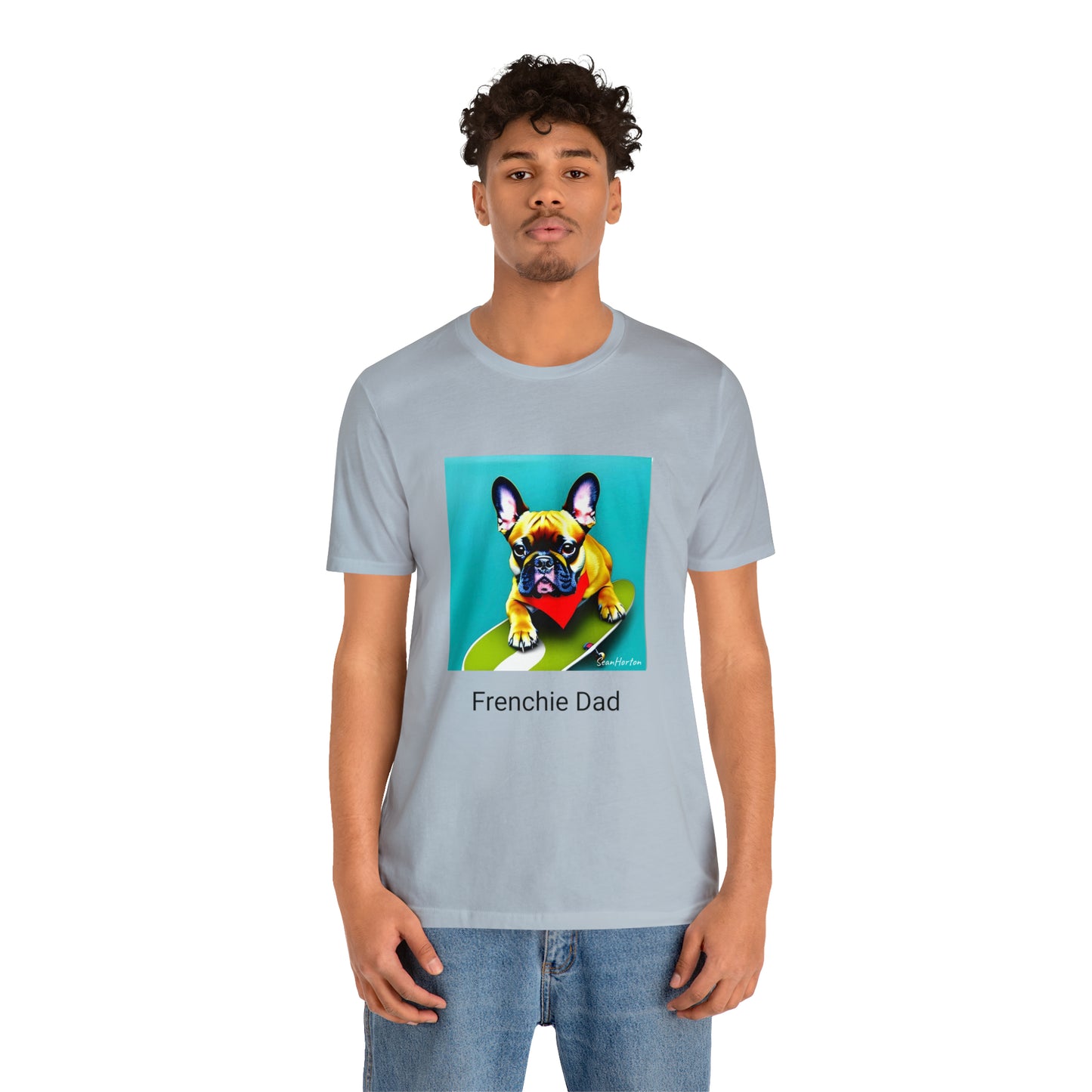 Frenchie on a Skateboard #2/Frenchie Dad Unisex Jersey Short Sleeve Tee