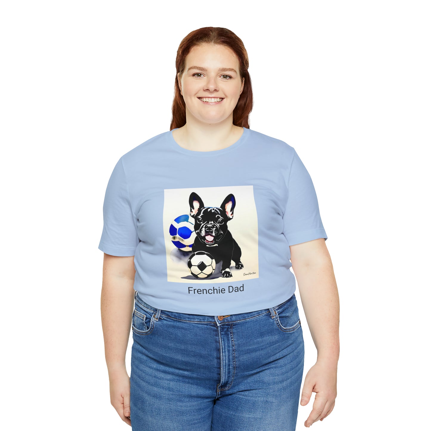 Frenchie with Soccer Ball/Frenchie Dad Unisex Jersey Short Sleeve Tee