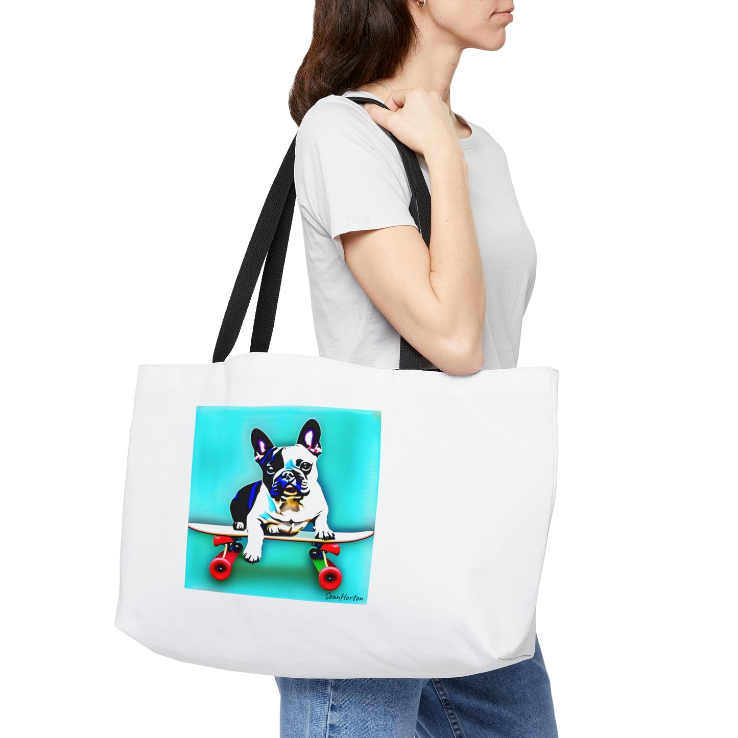 Frenchie on a Skateboard Weekender Tote Bag
