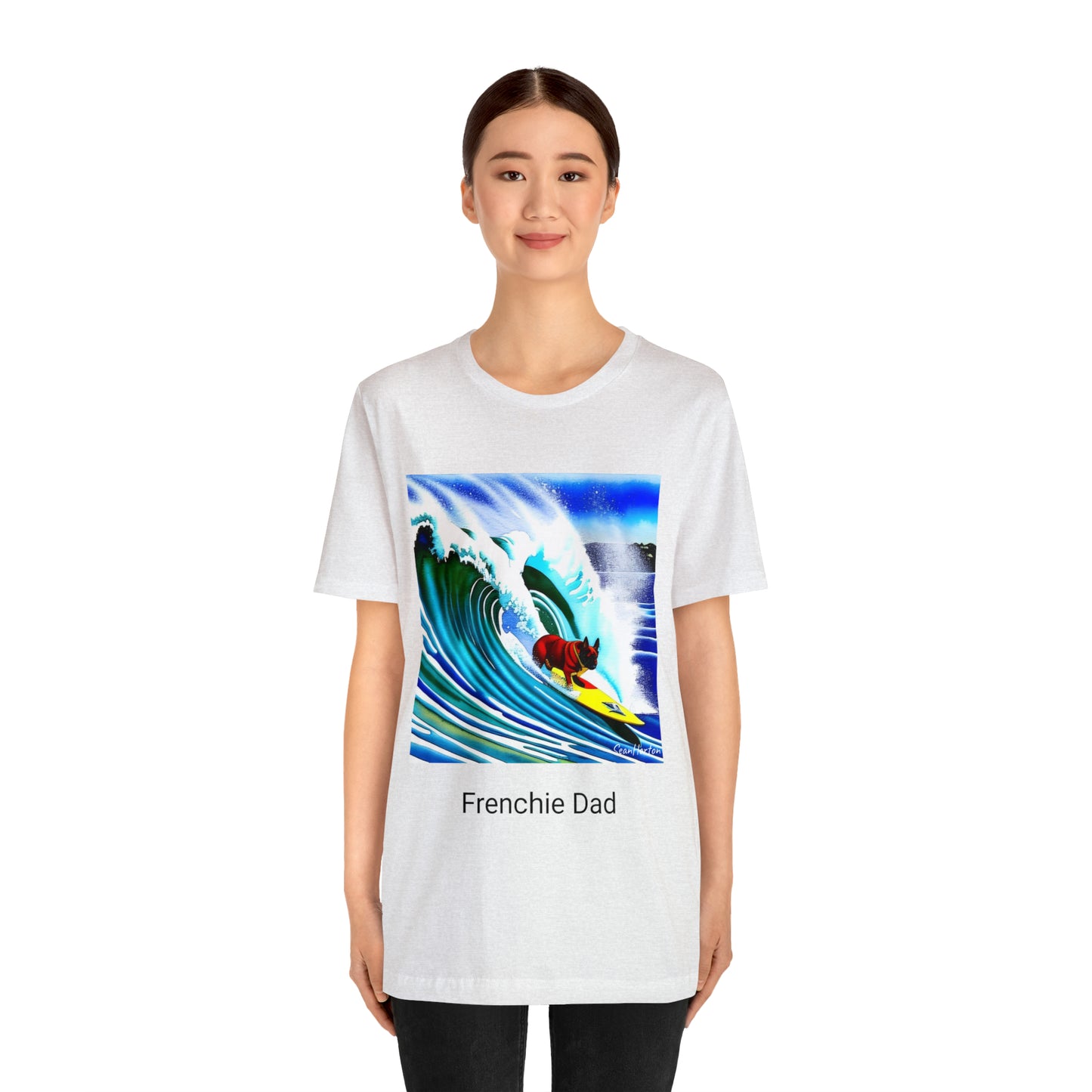 Surfing Frenchie/Frenchie Dad Unisex Jersey Short Sleeve Tee