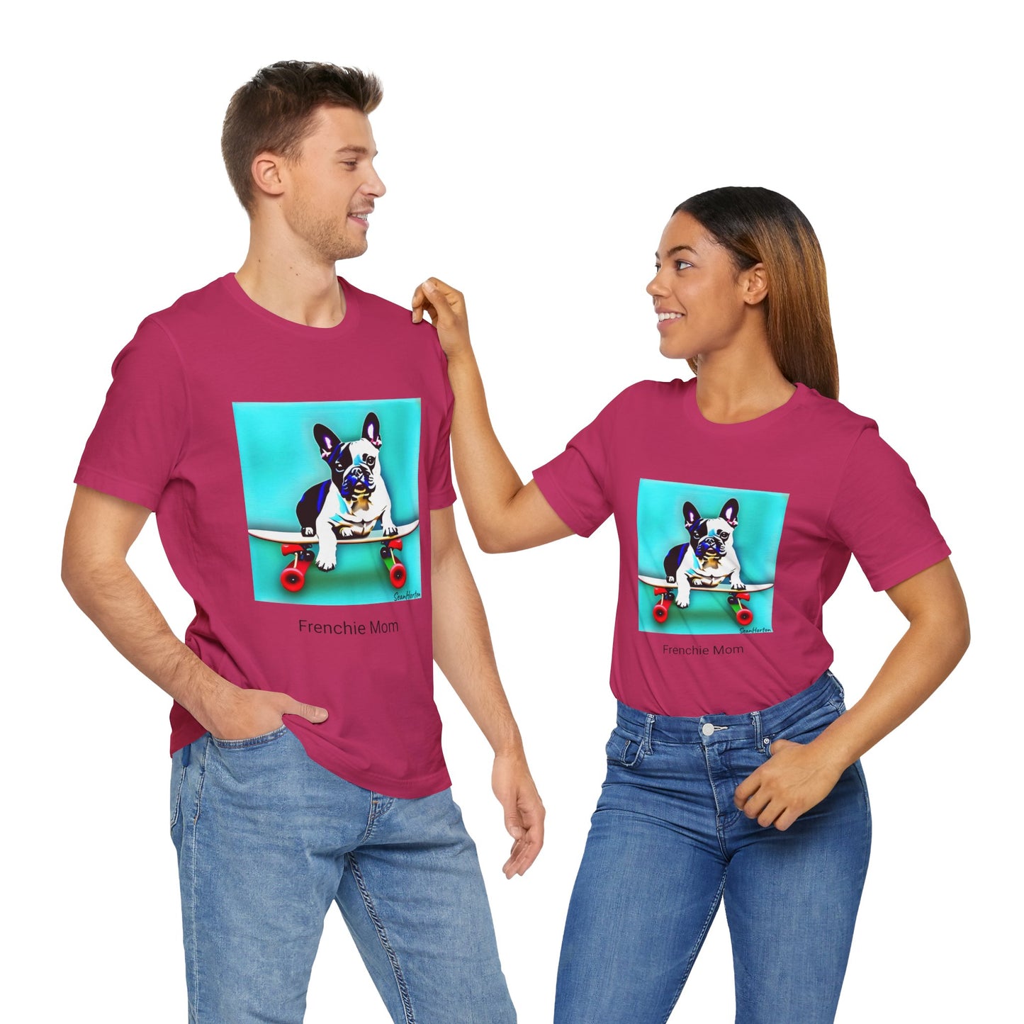 Frenchie on a Skateboard/Frenchie Mom Unisex Jersey Short Sleeve Tee