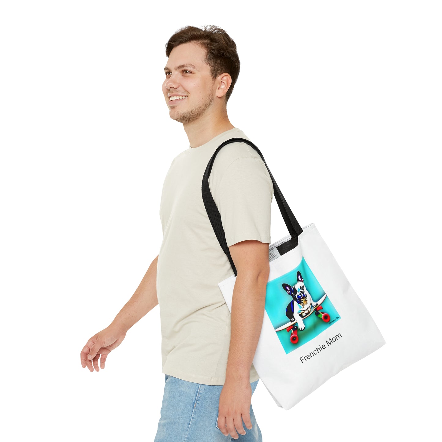Frenchie on a Skateboard/Frenchie Mom Tote Bag (AOP)