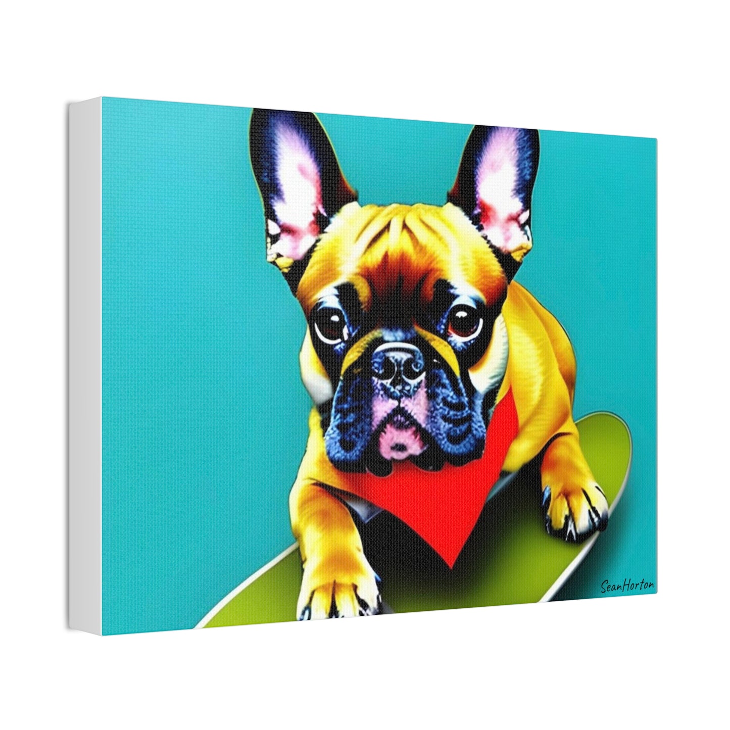 Frenchie on a Skateboard #2 (Horizontal) Canvas Stretched, 1.5''