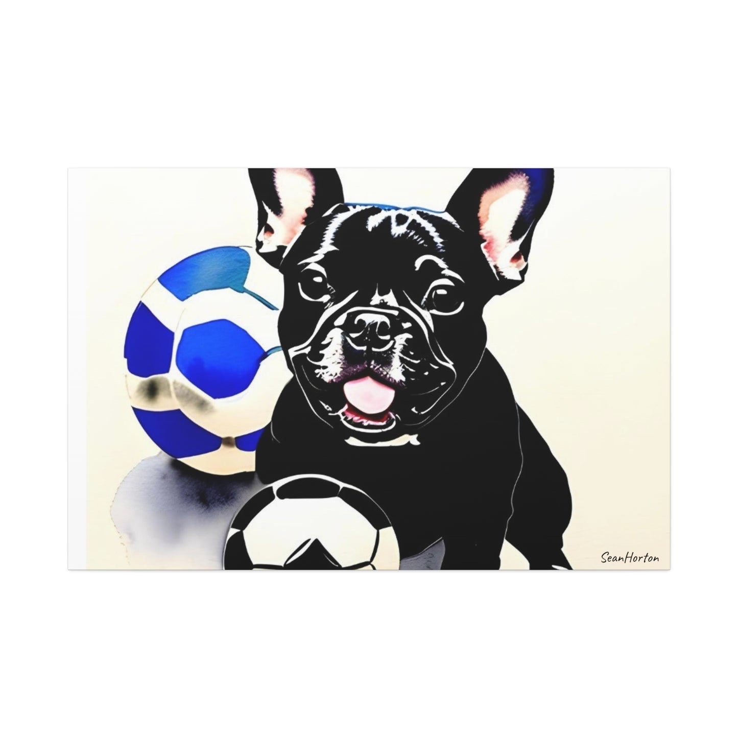 Frenchie with a Soccer Ball(Horizontal) Canvas Stretched, 1.5''