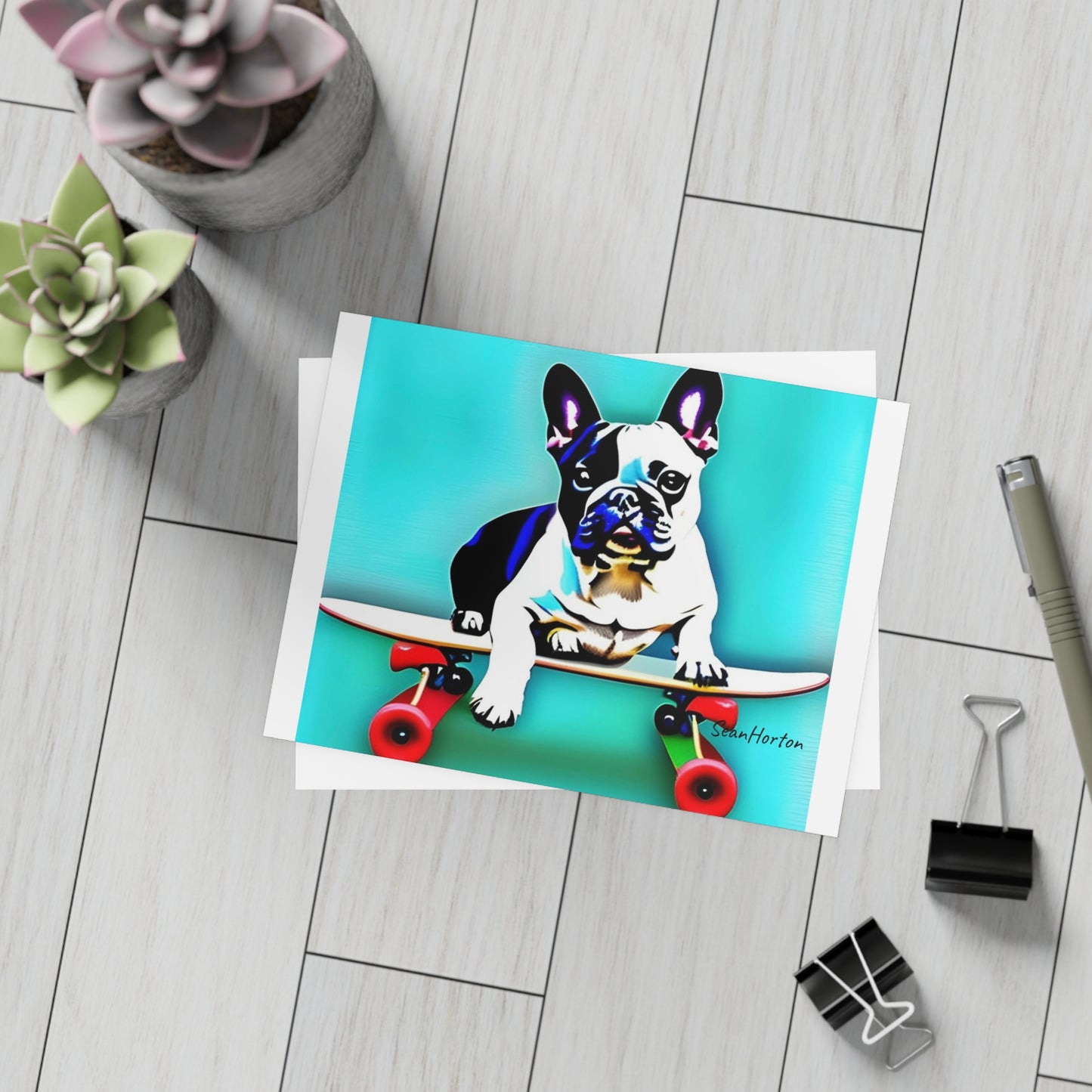 Frenchie on a Skateboard Postcard Bundles (envelopes included)