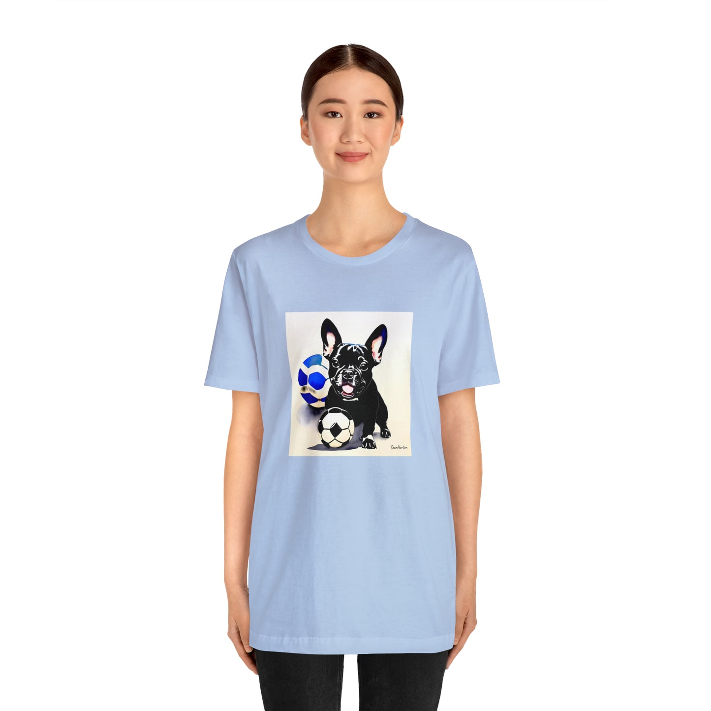 Frenchie with Soccer Ball Unisex Jersey Short Sleeve Tee