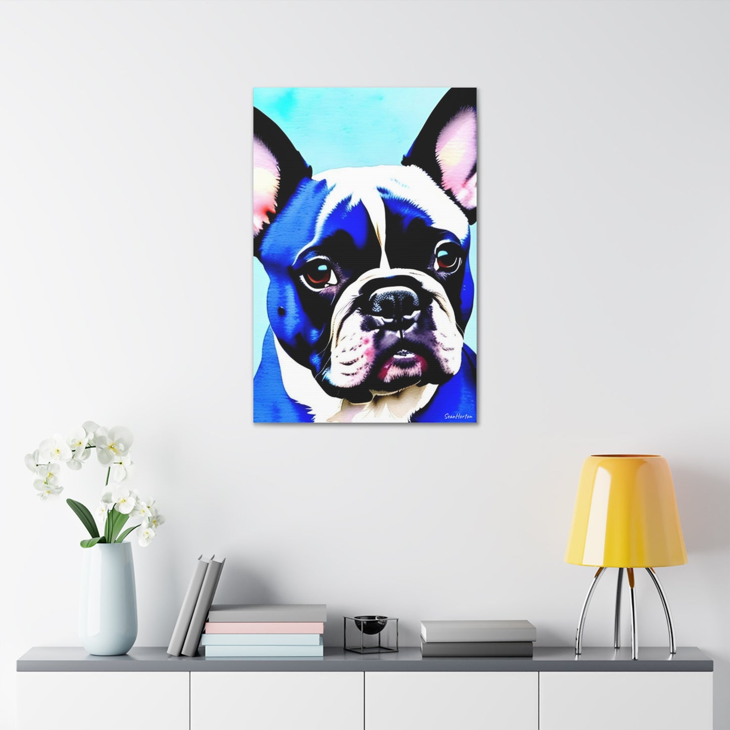 Blue Frenchie (Verticle) Canvas Stretched, 1.5''