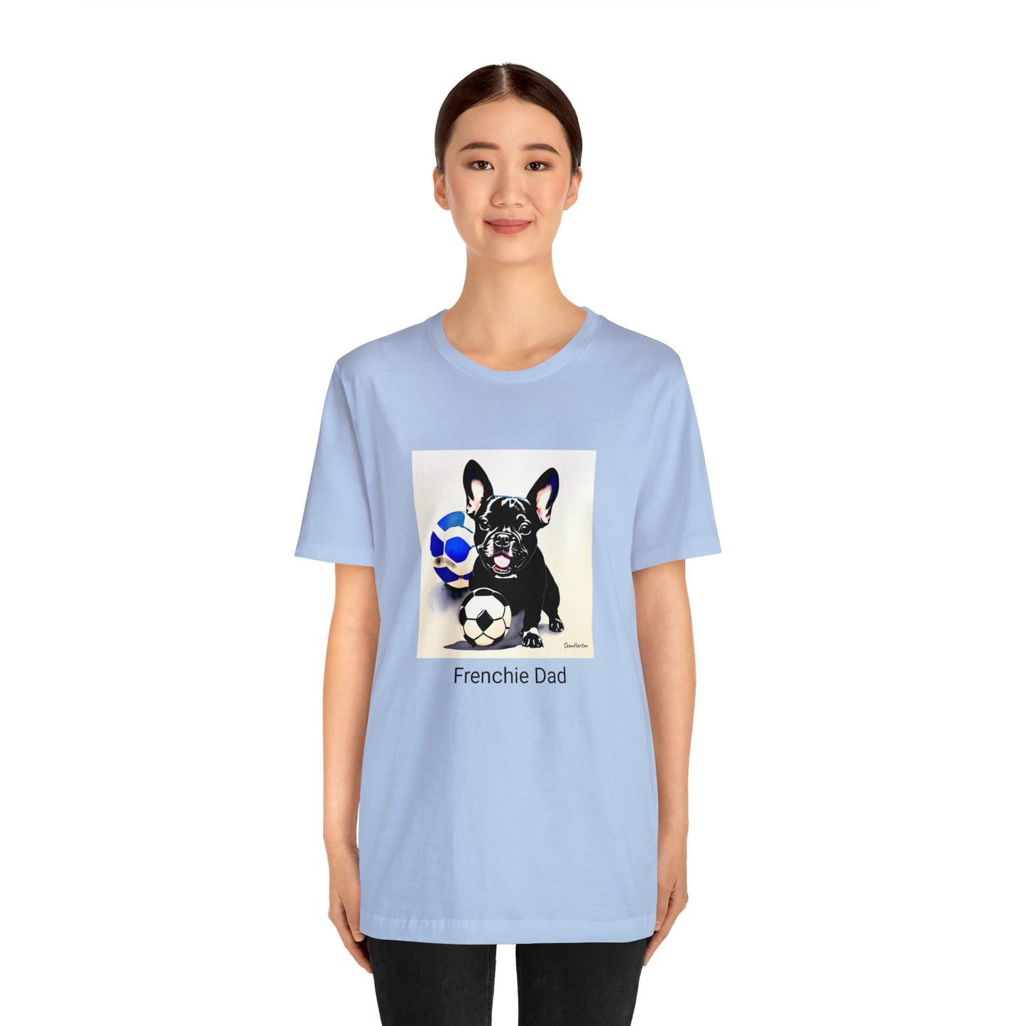 Frenchie with Soccer Ball/Frenchie Dad Unisex Jersey Short Sleeve Tee