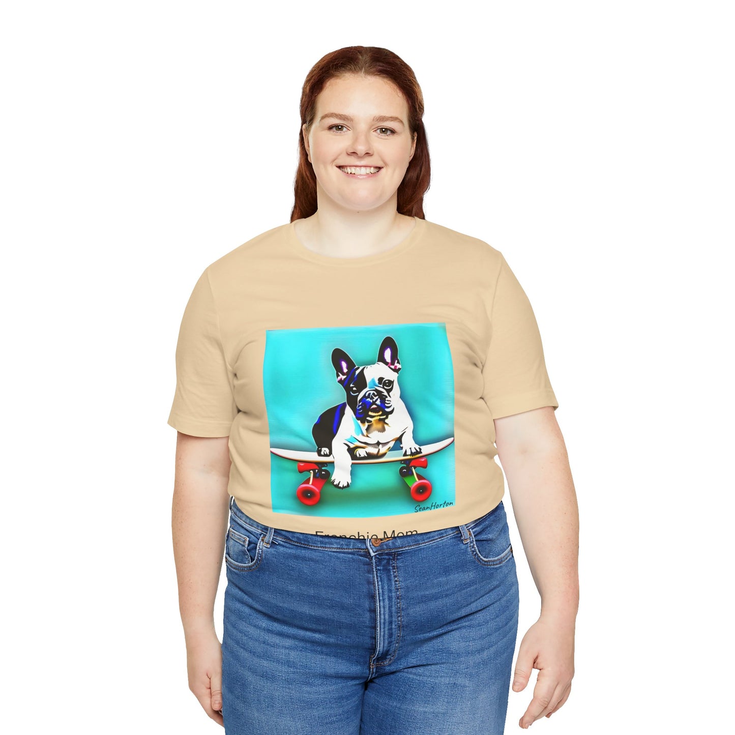 Frenchie on a Skateboard/Frenchie Mom Unisex Jersey Short Sleeve Tee