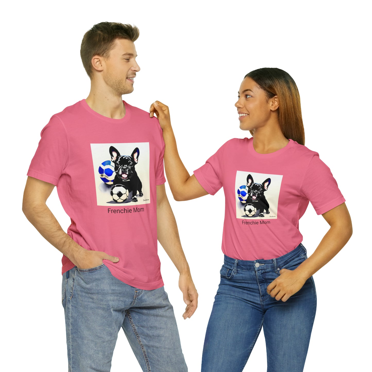 Frenchie with Soccer Ball/Frenchie Mom Unisex Jersey Short Sleeve Tee