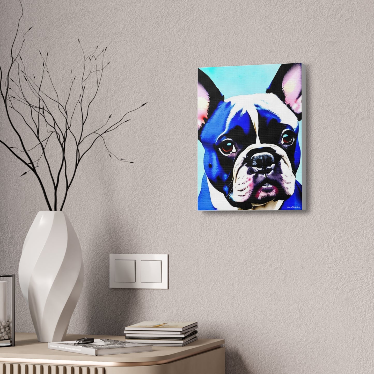 Blue Frenchie (Verticle) Canvas Stretched, 1.5''