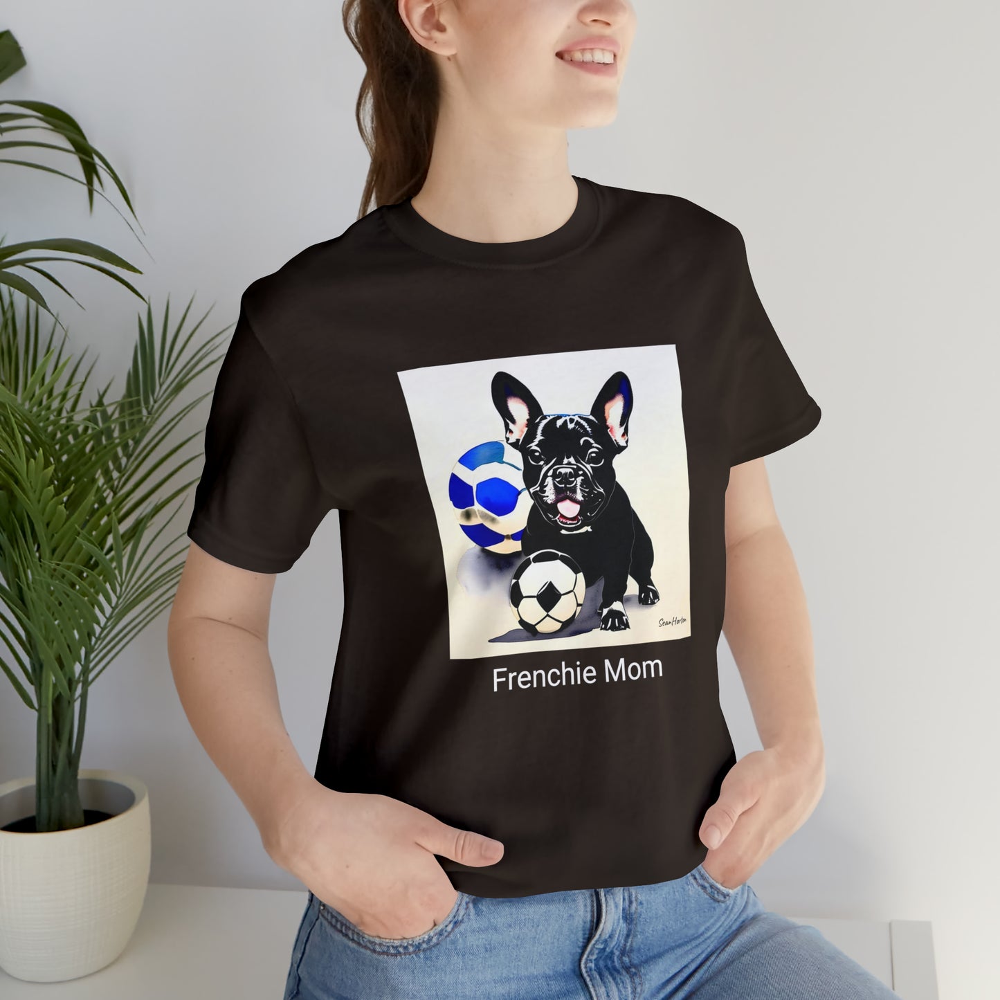 Frenchie with Soccer Ball/Frenchie Mom Unisex Jersey Short Sleeve Tee