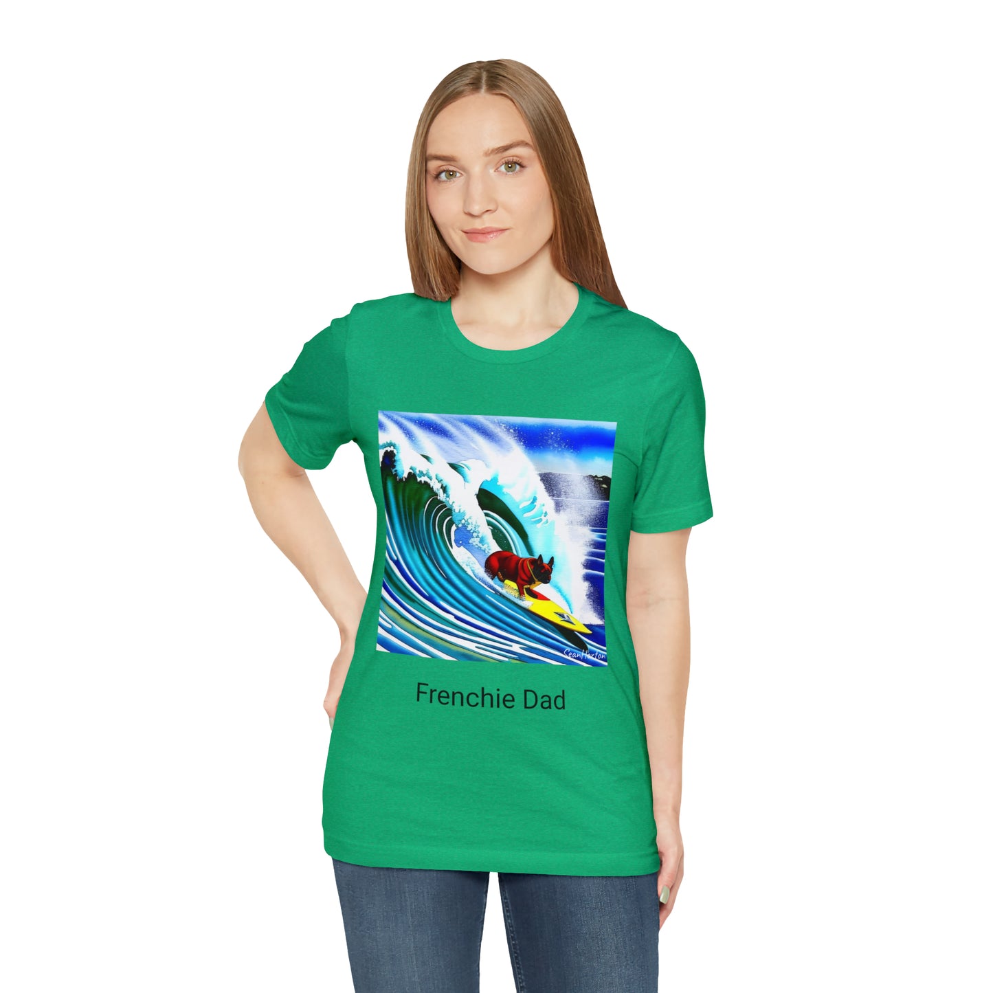 Surfing Frenchie/Frenchie Dad Unisex Jersey Short Sleeve Tee