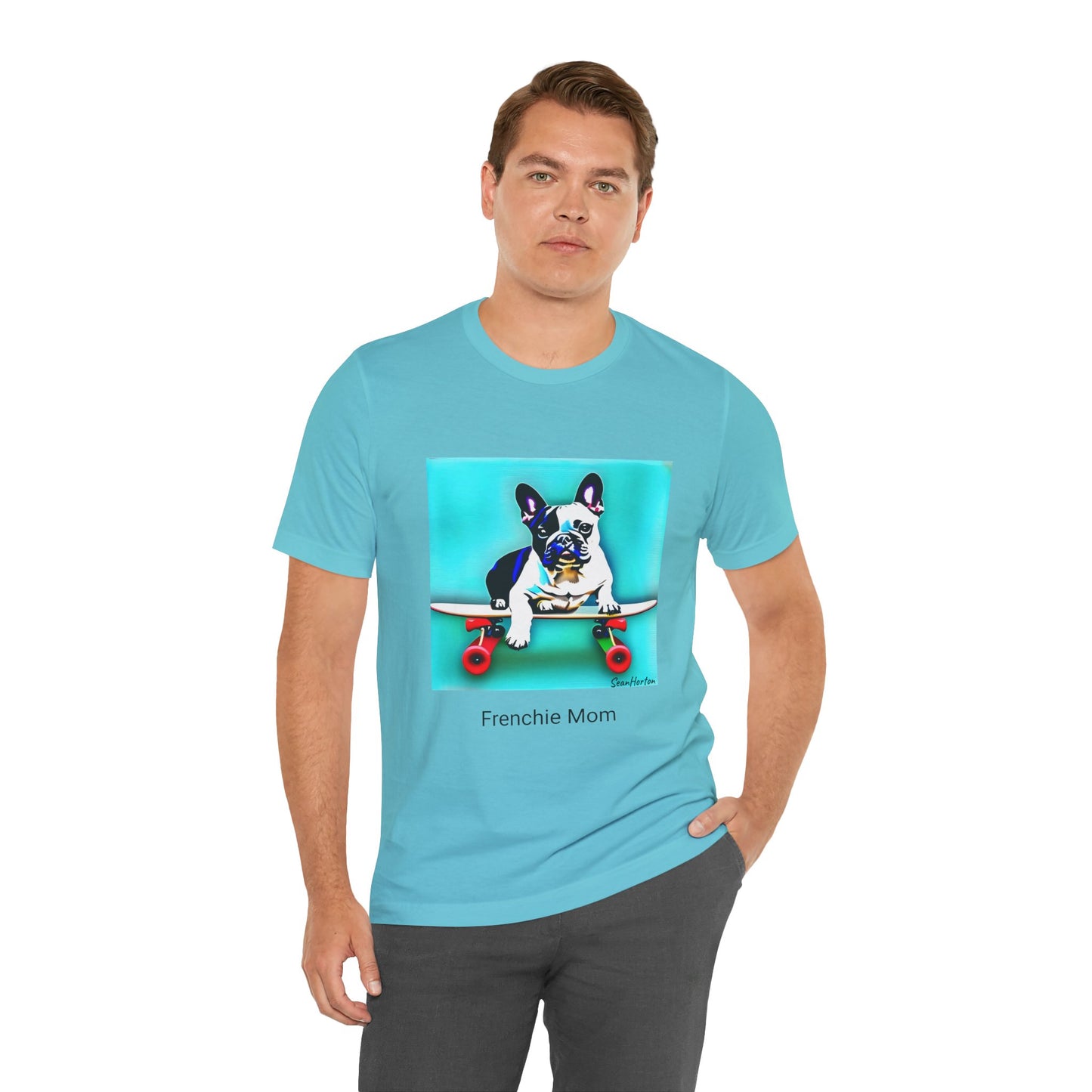 Frenchie on a Skateboard/Frenchie Mom Unisex Jersey Short Sleeve Tee
