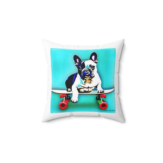 Frenchie on a Skateboard Spun Polyester Square Pillow