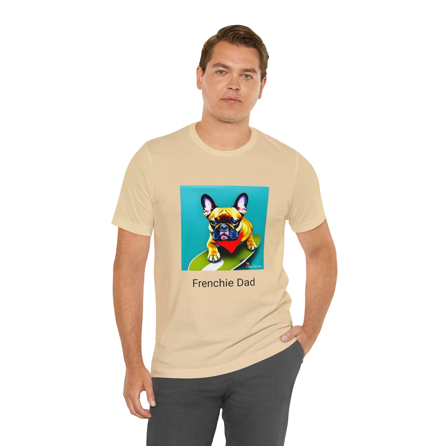 Frenchie on a Skateboard #2/Frenchie Dad Unisex Jersey Short Sleeve Tee