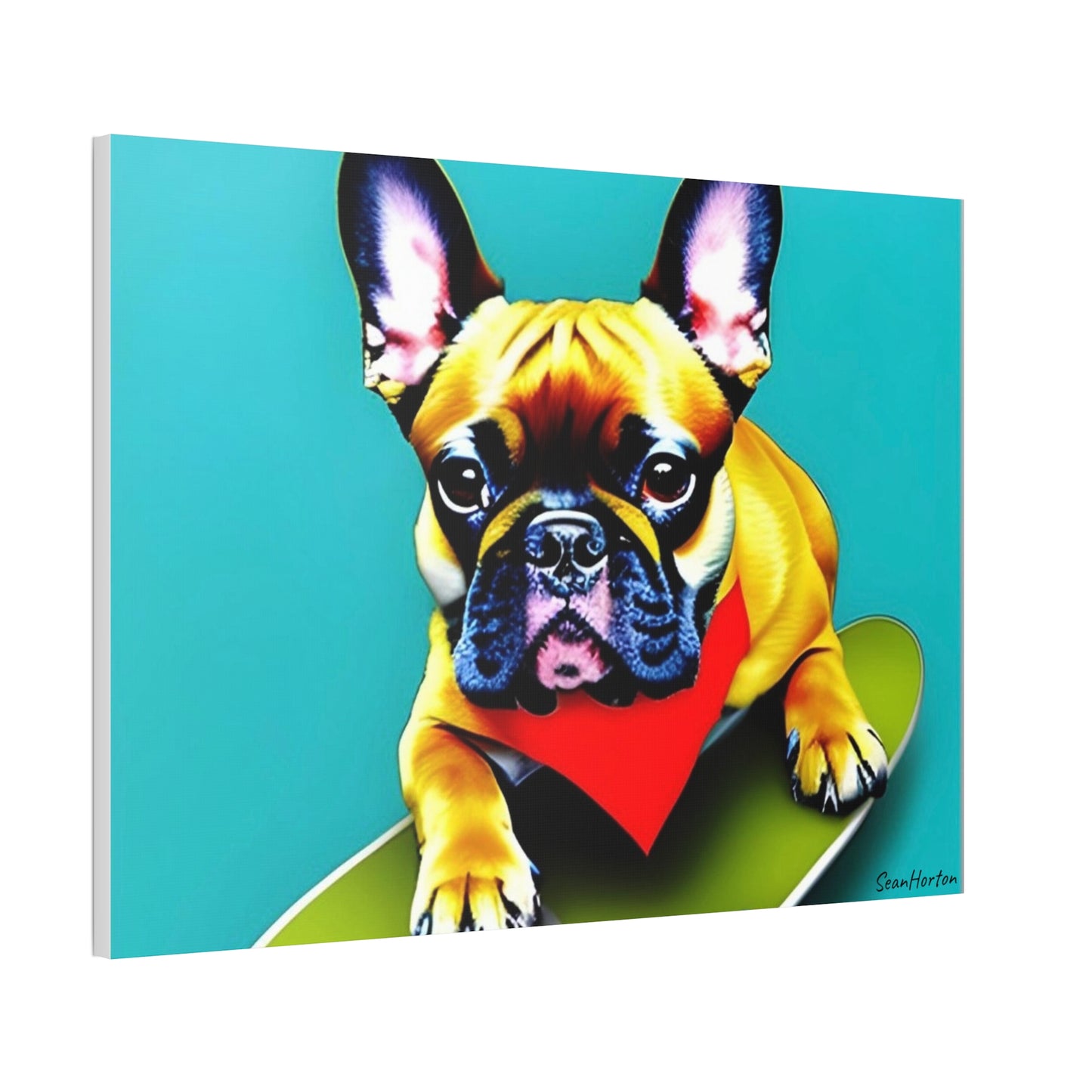 Frenchie on a Skateboard #2 (Horizontal) Canvas Stretched, 1.5''