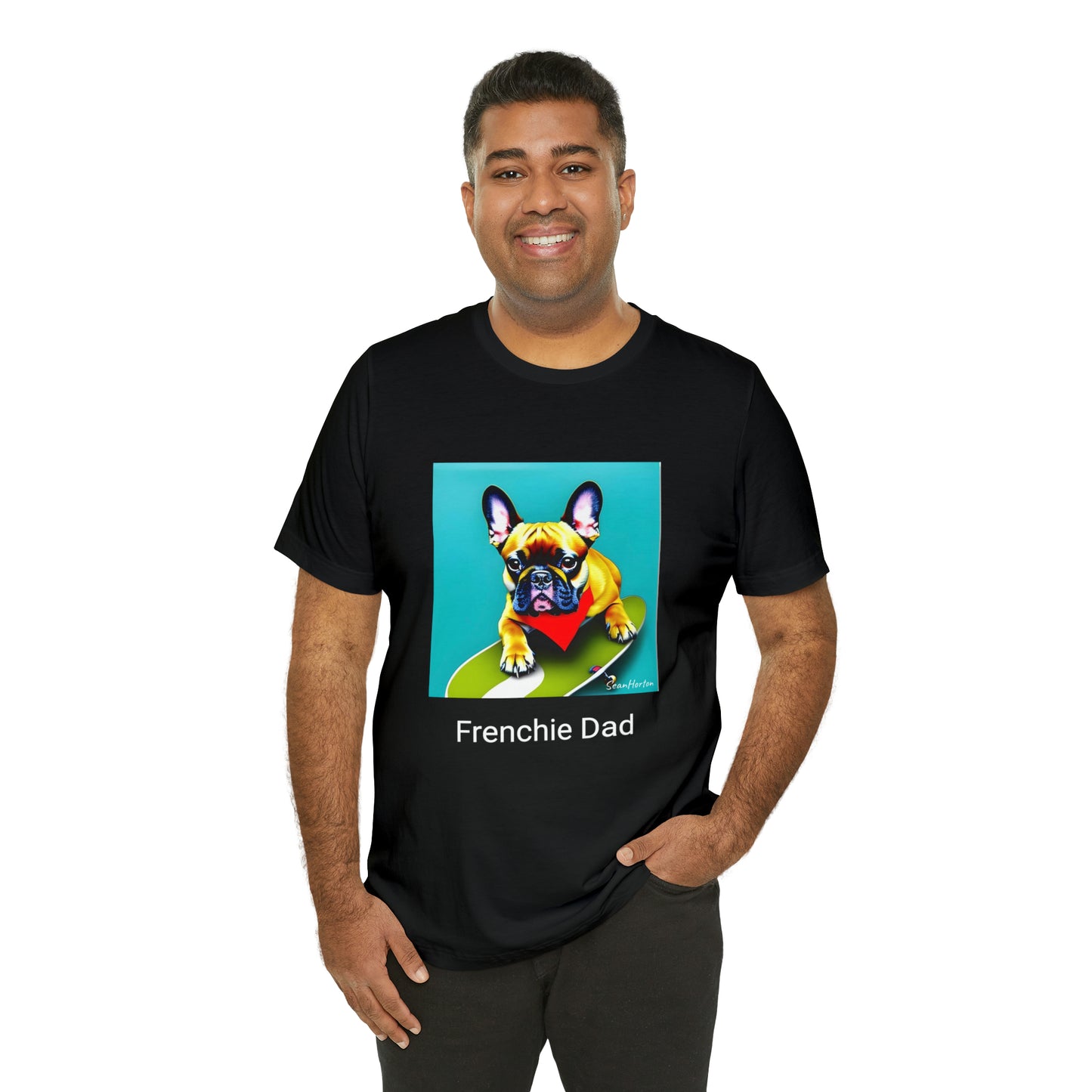 Frenchie on a Skateboard #2/Frenchie Dad Unisex Jersey Short Sleeve Tee