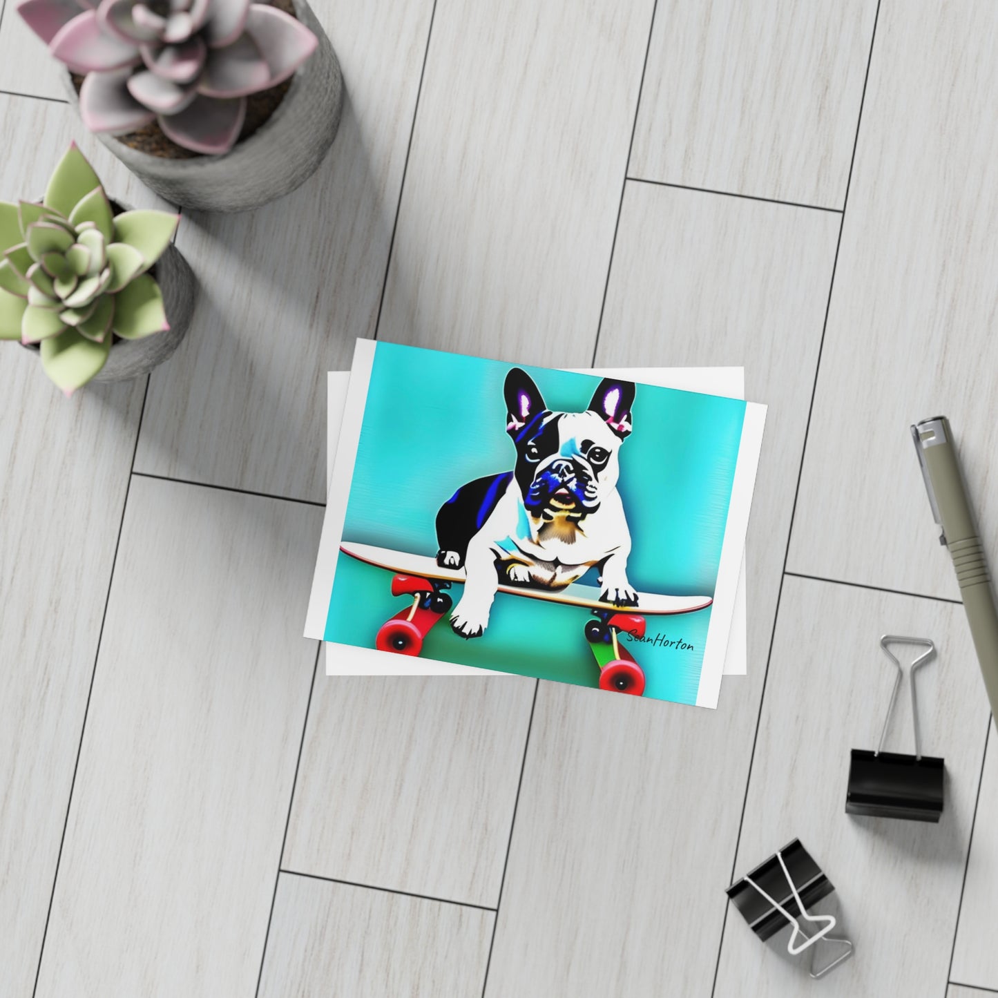 Frenchie on a Skateboard Postcard Bundles (envelopes included)
