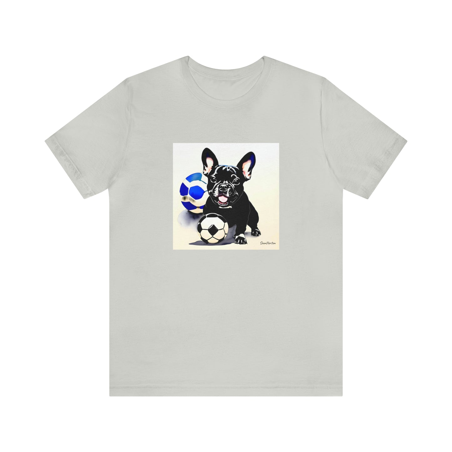 Frenchie with Soccer Ball Unisex Jersey Short Sleeve Tee