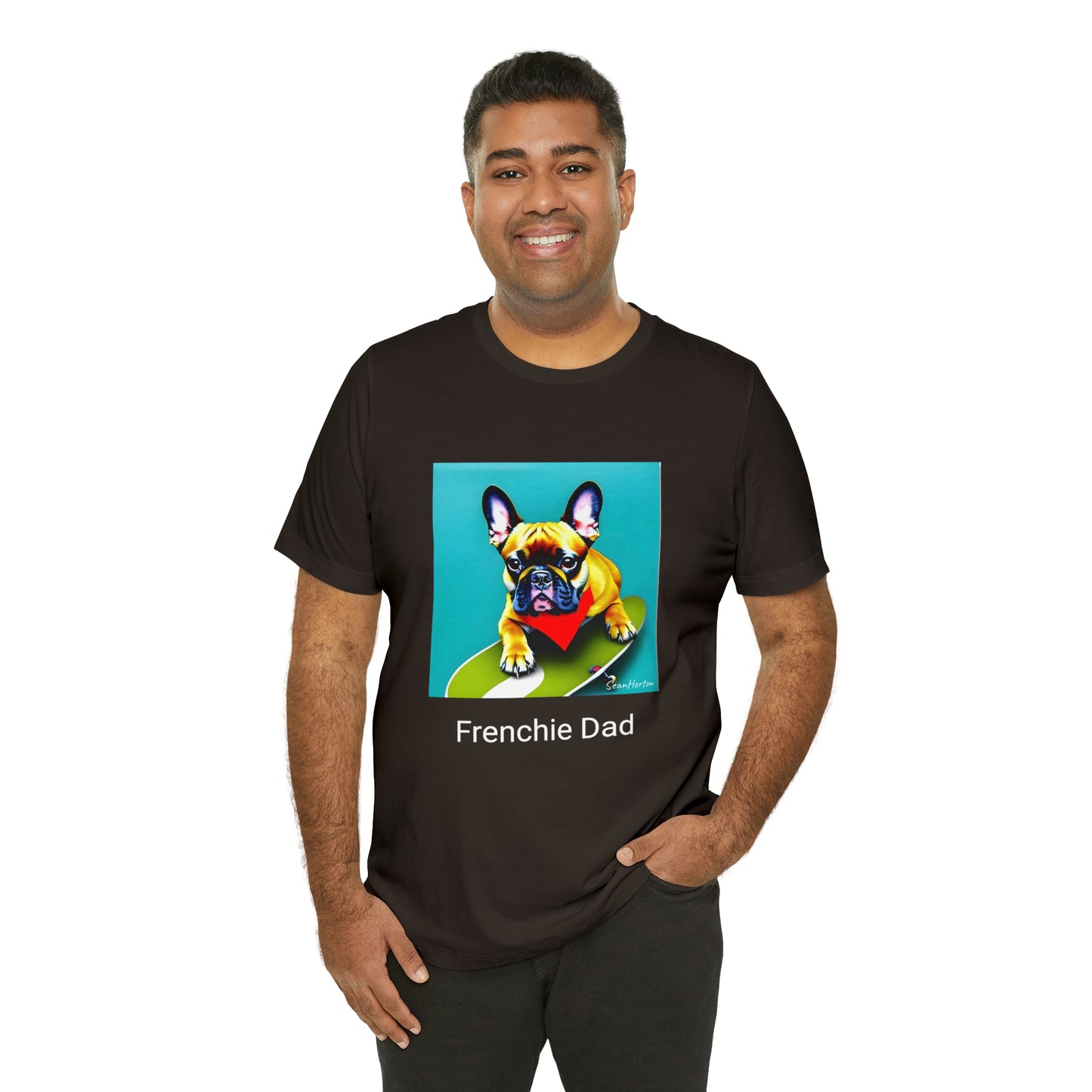 Frenchie on a Skateboard #2/Frenchie Dad Unisex Jersey Short Sleeve Tee