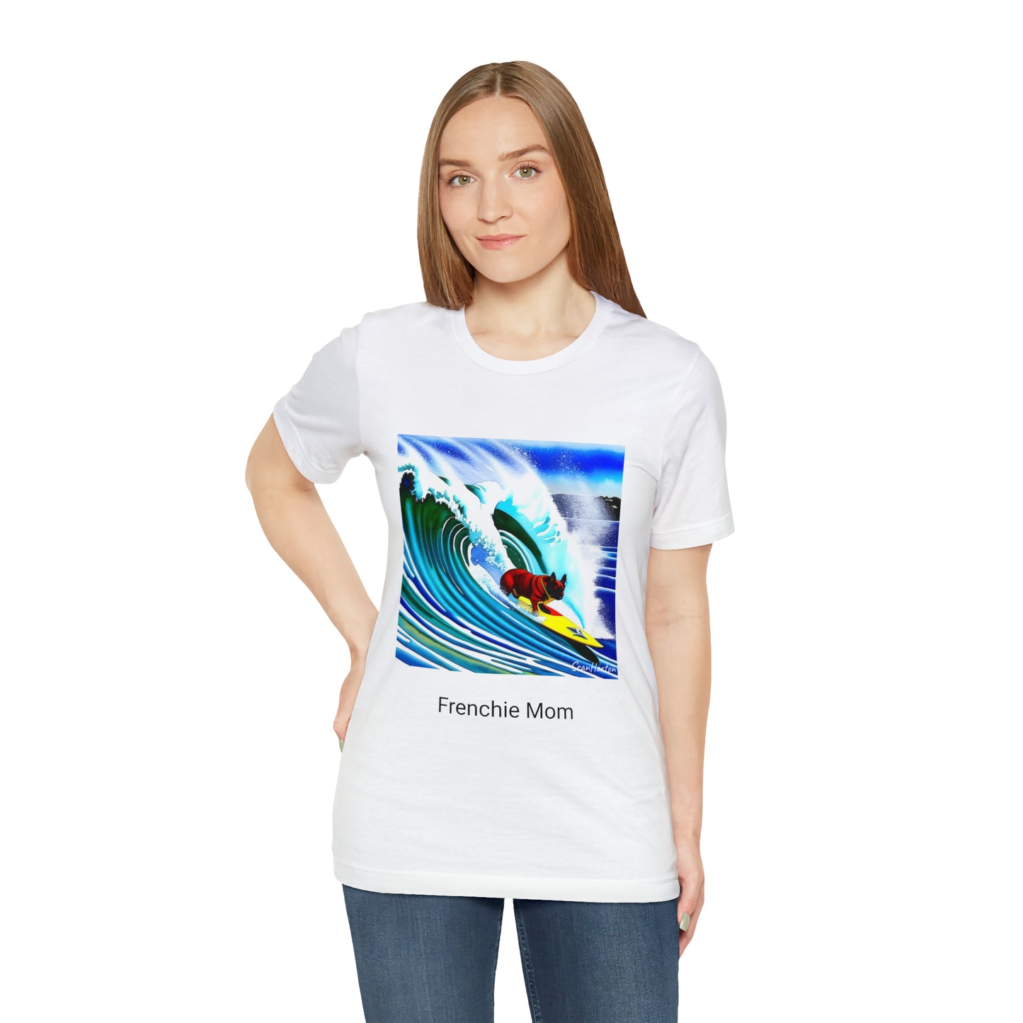 Surfing Frenchie/Frenchie Mom Unisex Jersey Short Sleeve Tee
