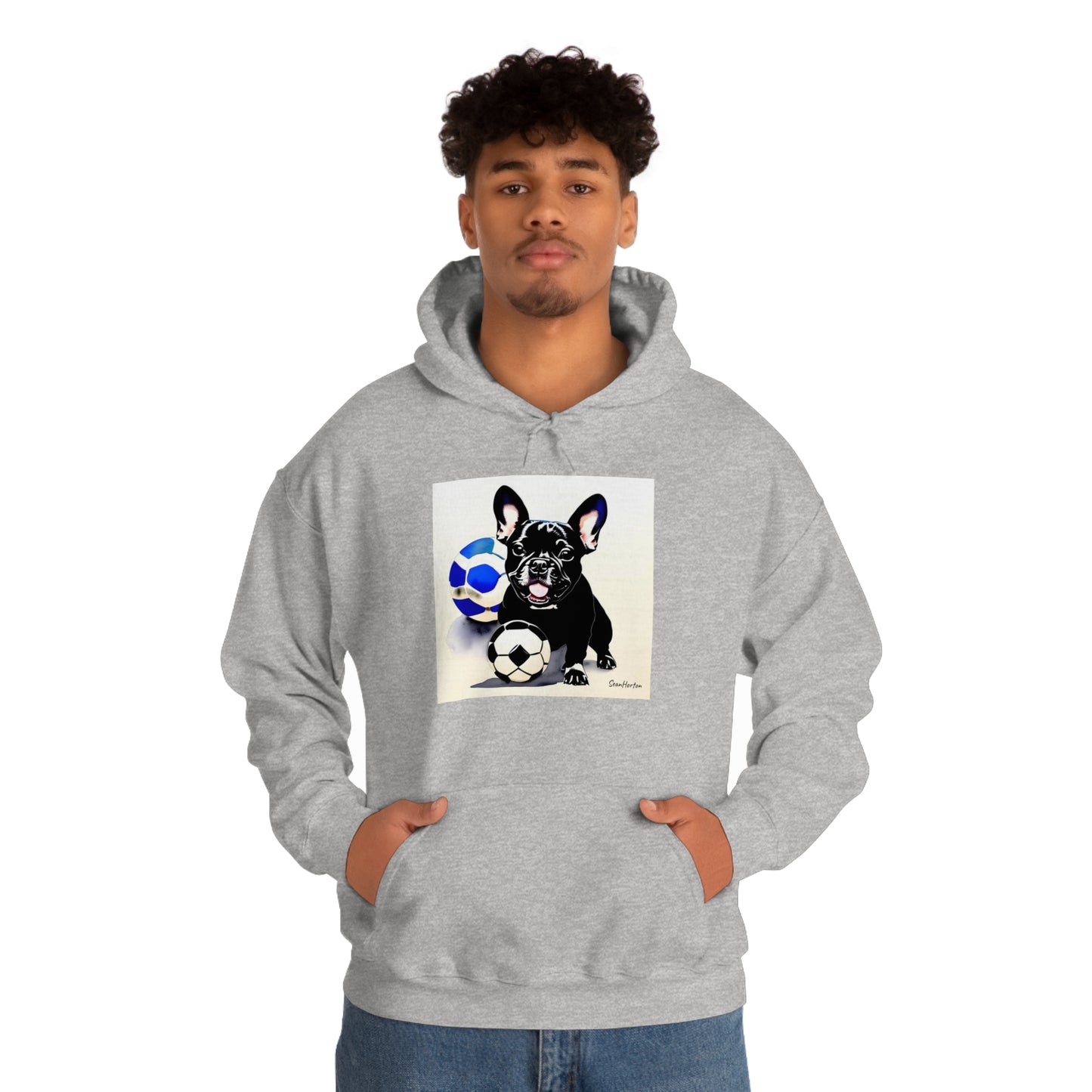 Frenchie with a Soccer Ball Unisex Heavy Blend™ Hooded Sweatshirt