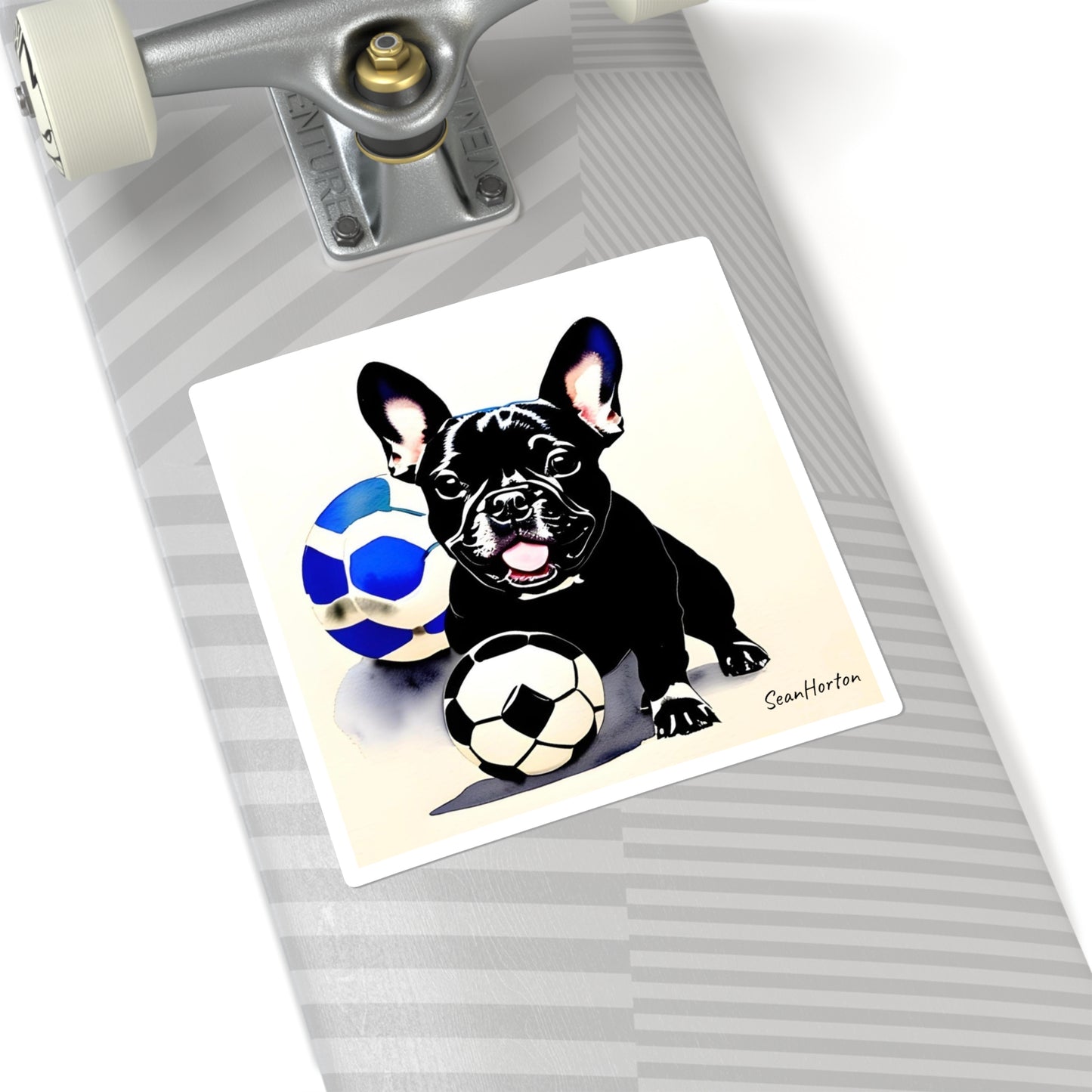 Frenchie with a Soccer Ball Square Stickers