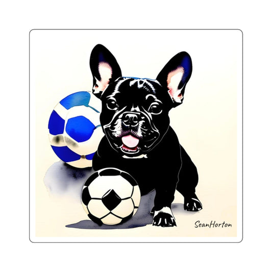 Frenchie with a Soccer Ball Square Stickers