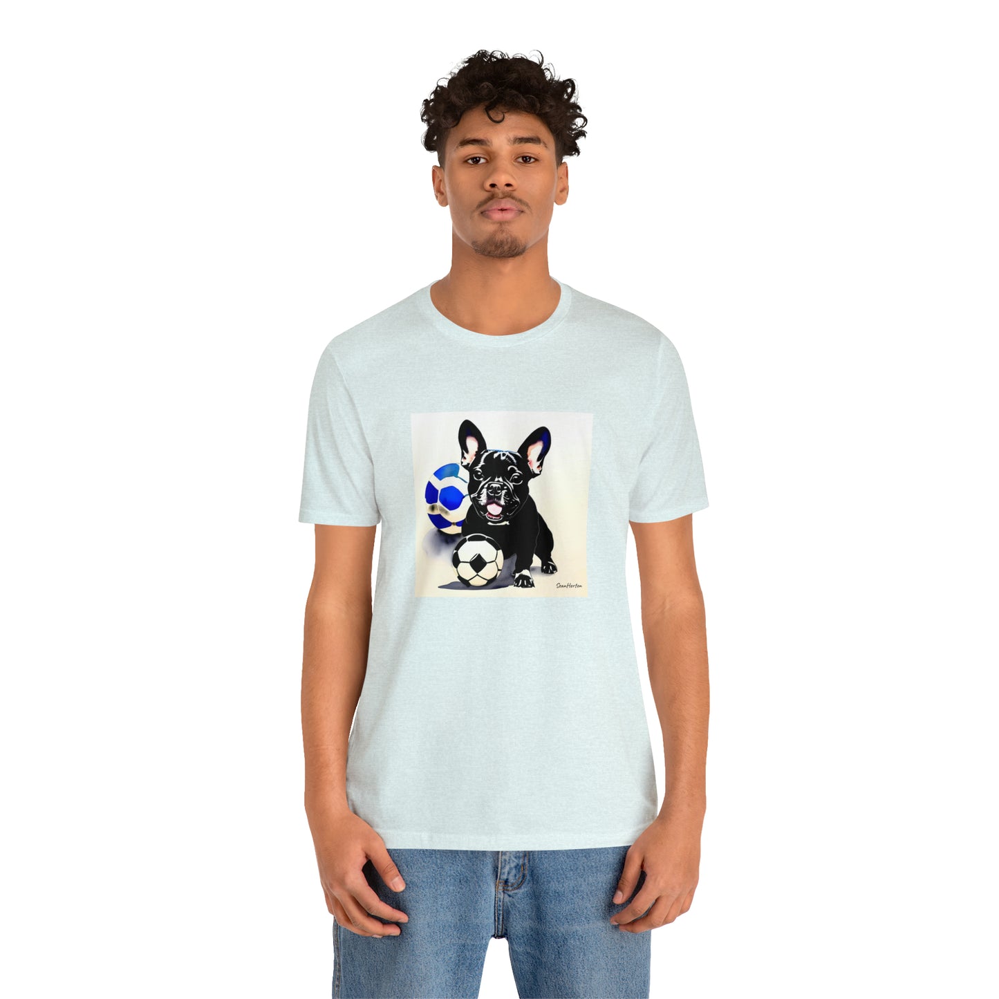 Frenchie with Soccer Ball Unisex Jersey Short Sleeve Tee