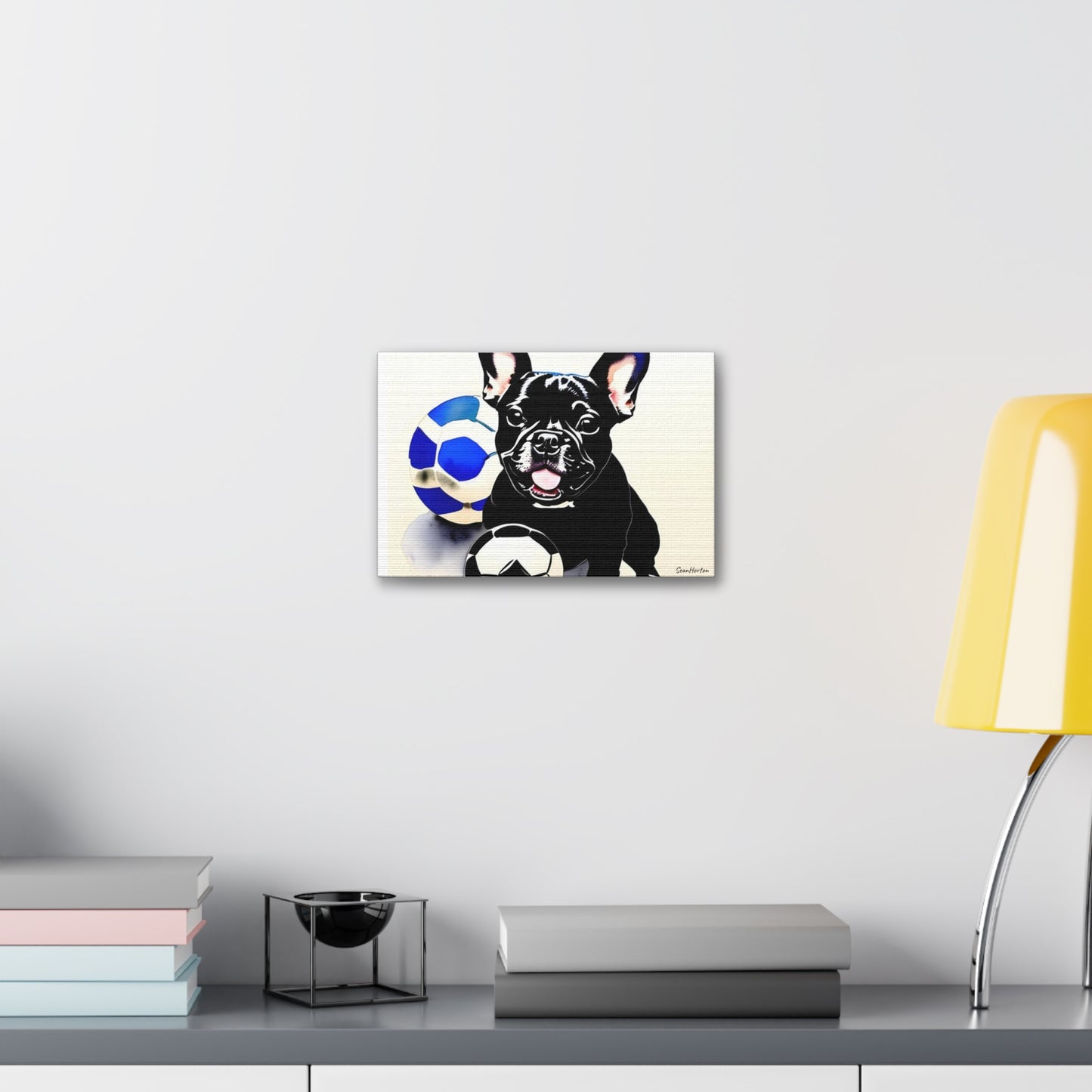 Frenchie with a Soccer Ball(Horizontal) Canvas Stretched, 1.5''