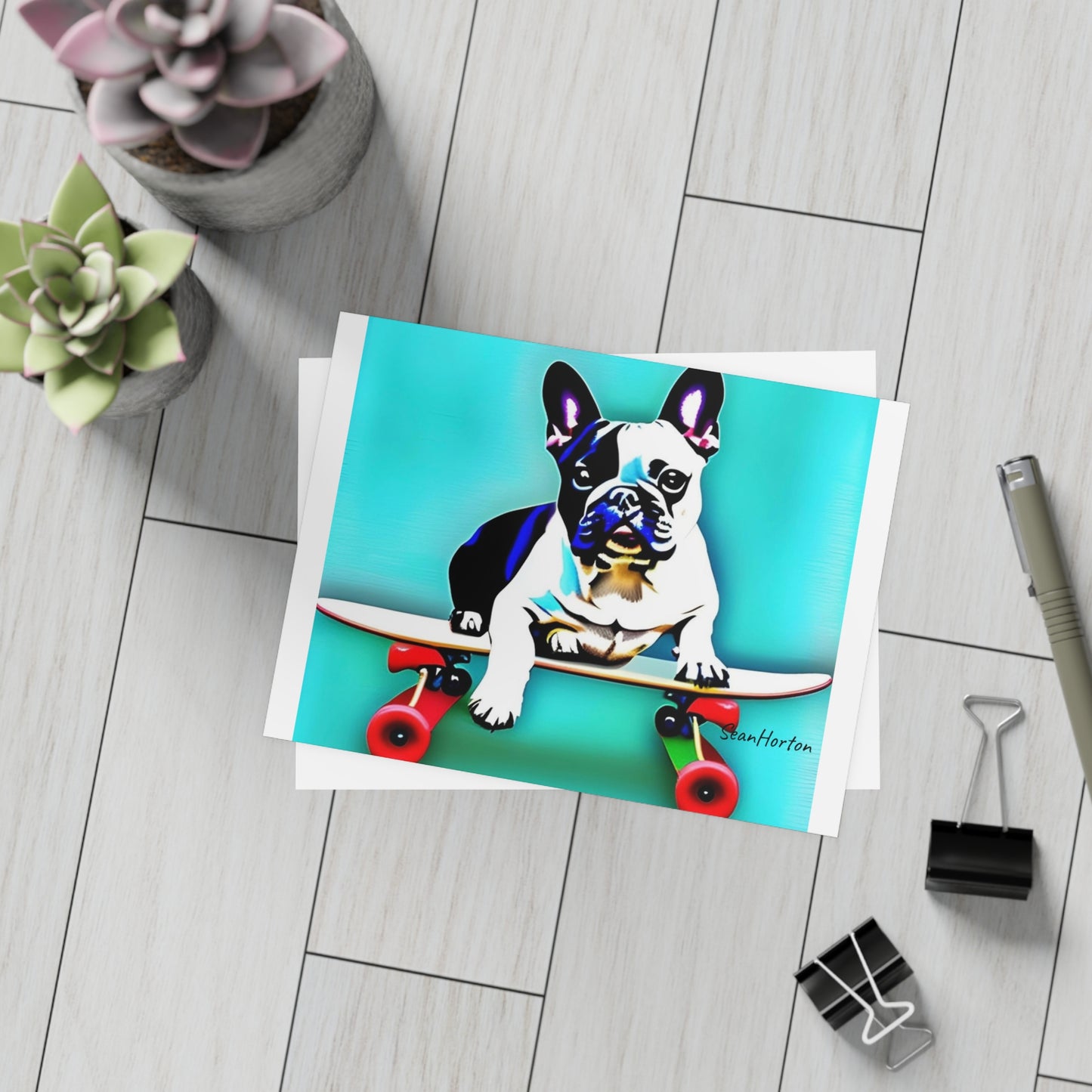 Frenchie on a Skateboard Postcard Bundles (envelopes included)