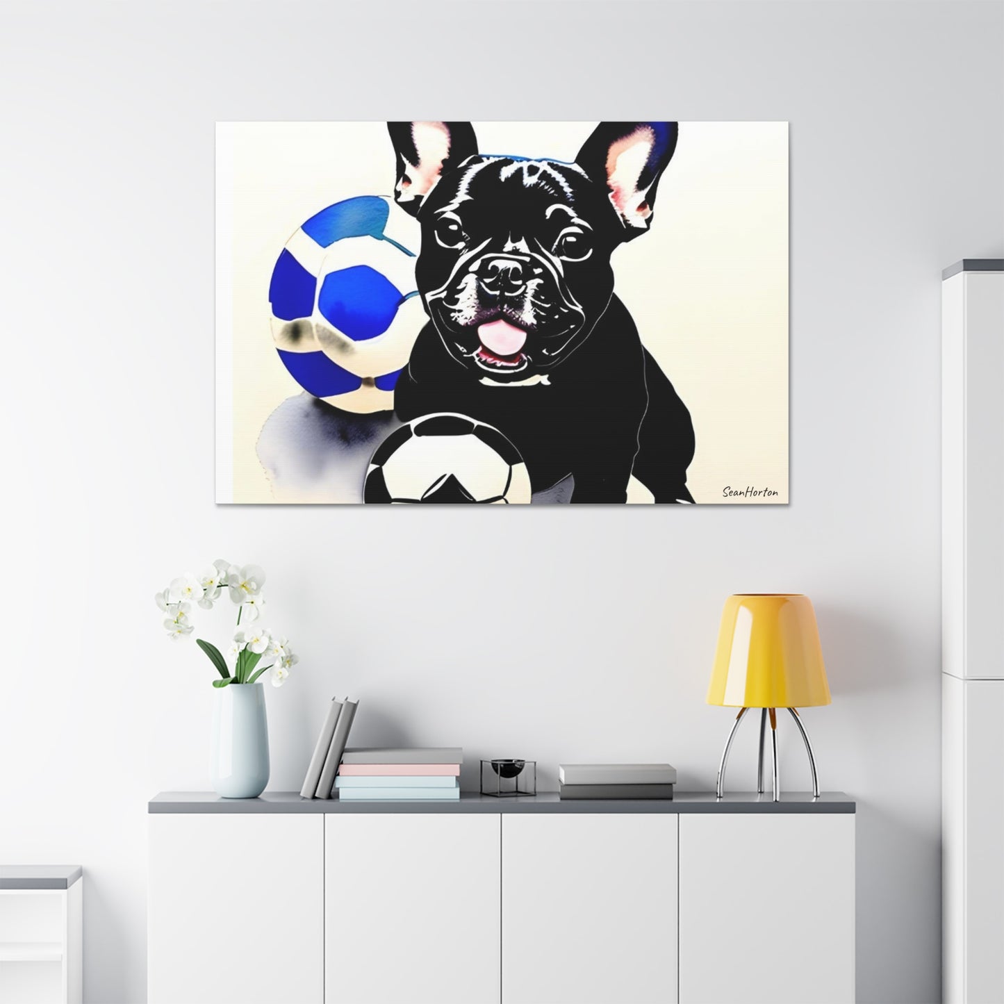Frenchie with a Soccer Ball(Horizontal) Canvas Stretched, 1.5''