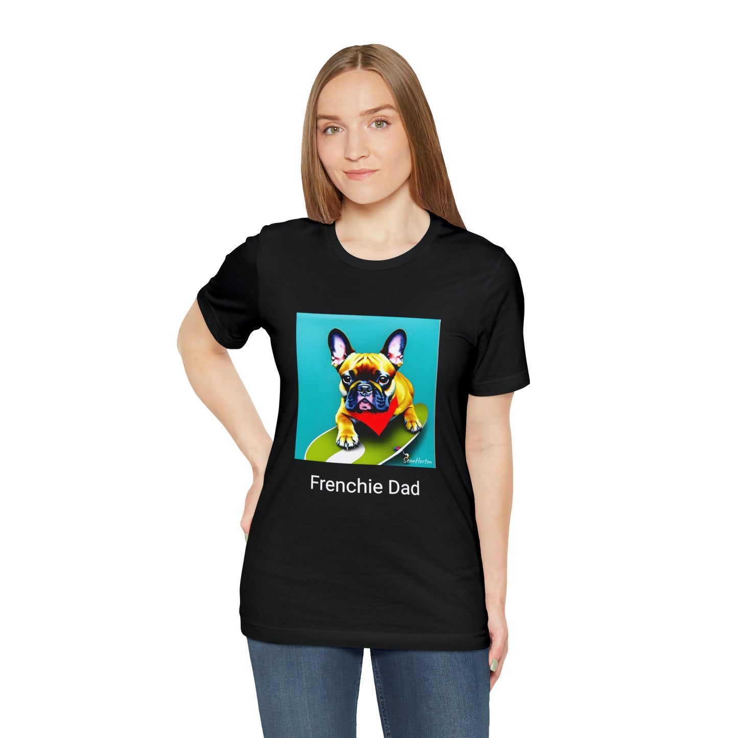 Frenchie on a Skateboard #2/Frenchie Dad Unisex Jersey Short Sleeve Tee